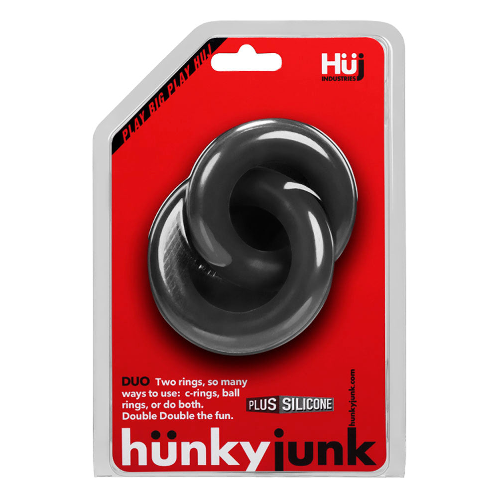 Hunkyjunk Duo Linked Cock Ball Rings - Tar - Not Very Vanilla