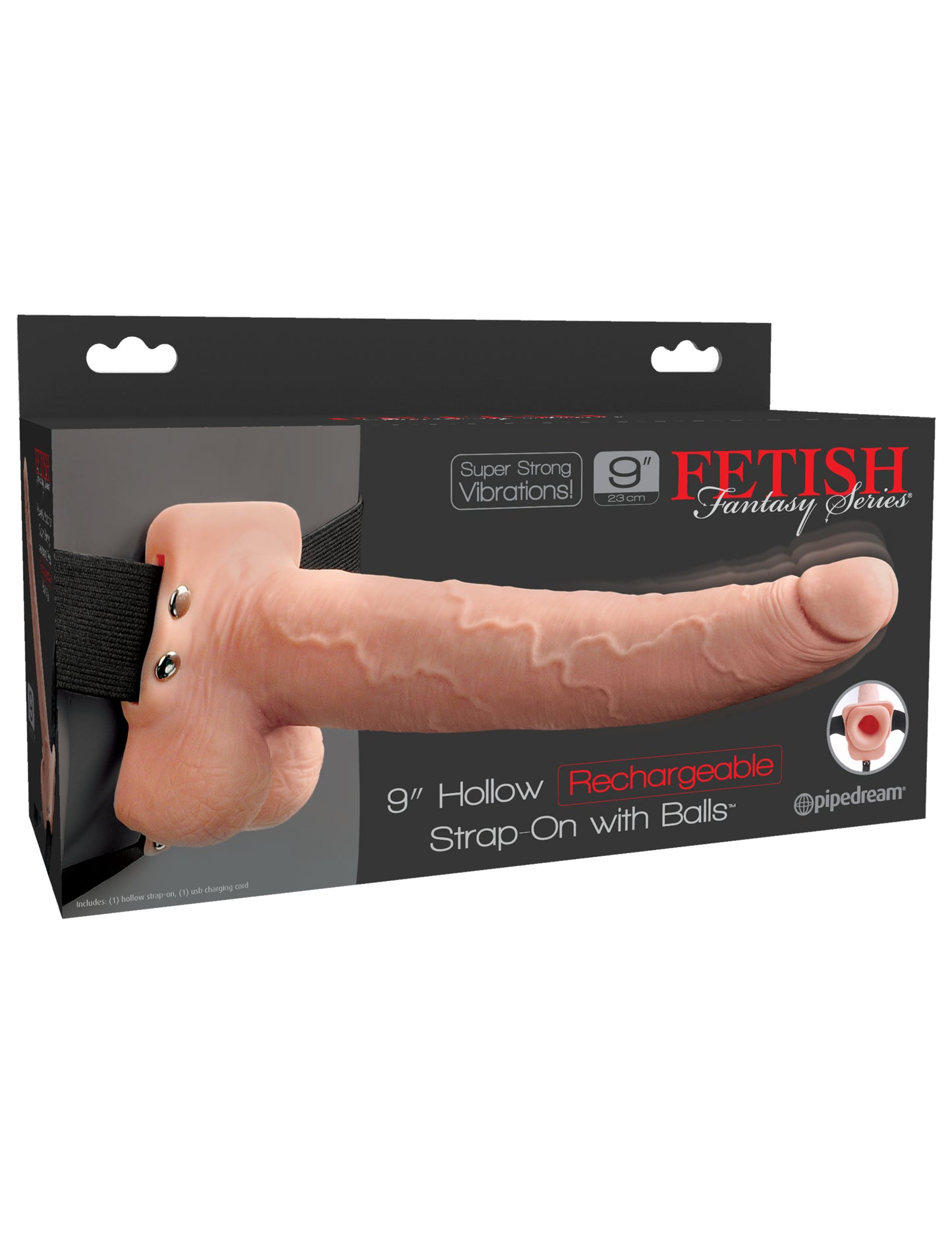 Fetish Fantasy Series 9 Inch Hollow Rechargeable Strap-on With Balls - Flesh - Not Very Vanilla