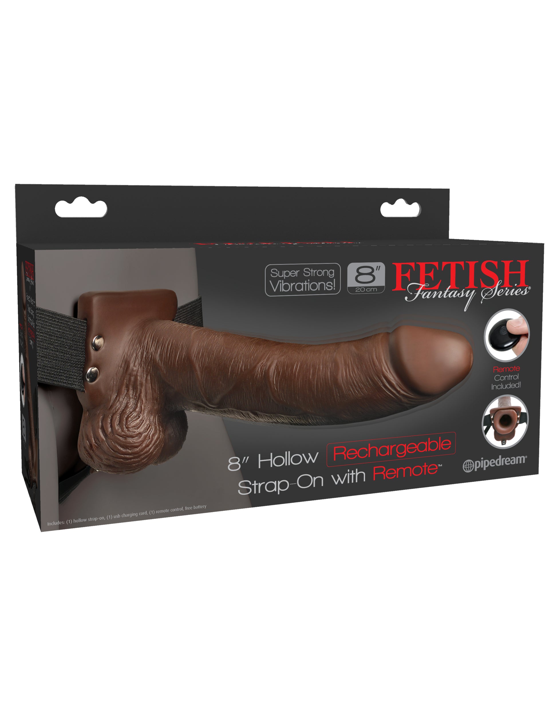 Fetish Fantasy Series 8 Inch Hollow Rechargeable Strap-on With Remote - Brown - Not Very Vanilla