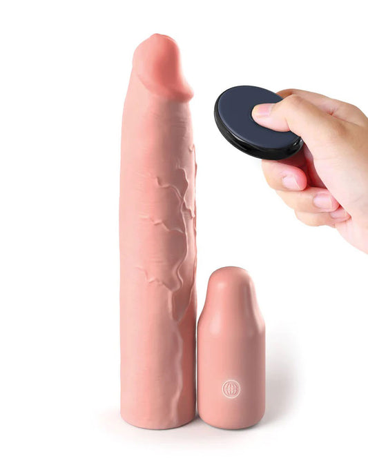 Fantasy X-Tensions Elite 9 Inch Sleeve Vibrating 3 Inch Plug With Remote - Light - Not Very Vanilla