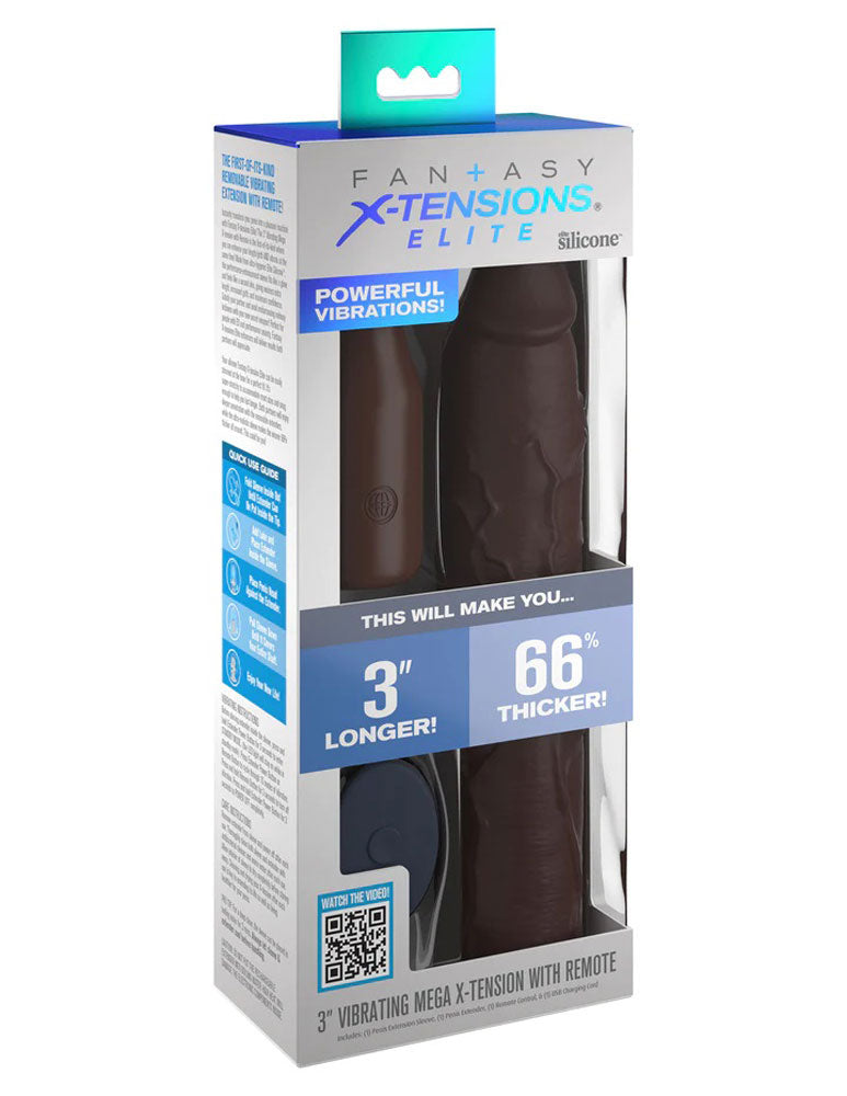 Fantasy X-Tensions Elite 9 Inch Sleeve Vibrating 3 Inch Plug With Remote - Brown - Not Very Vanilla