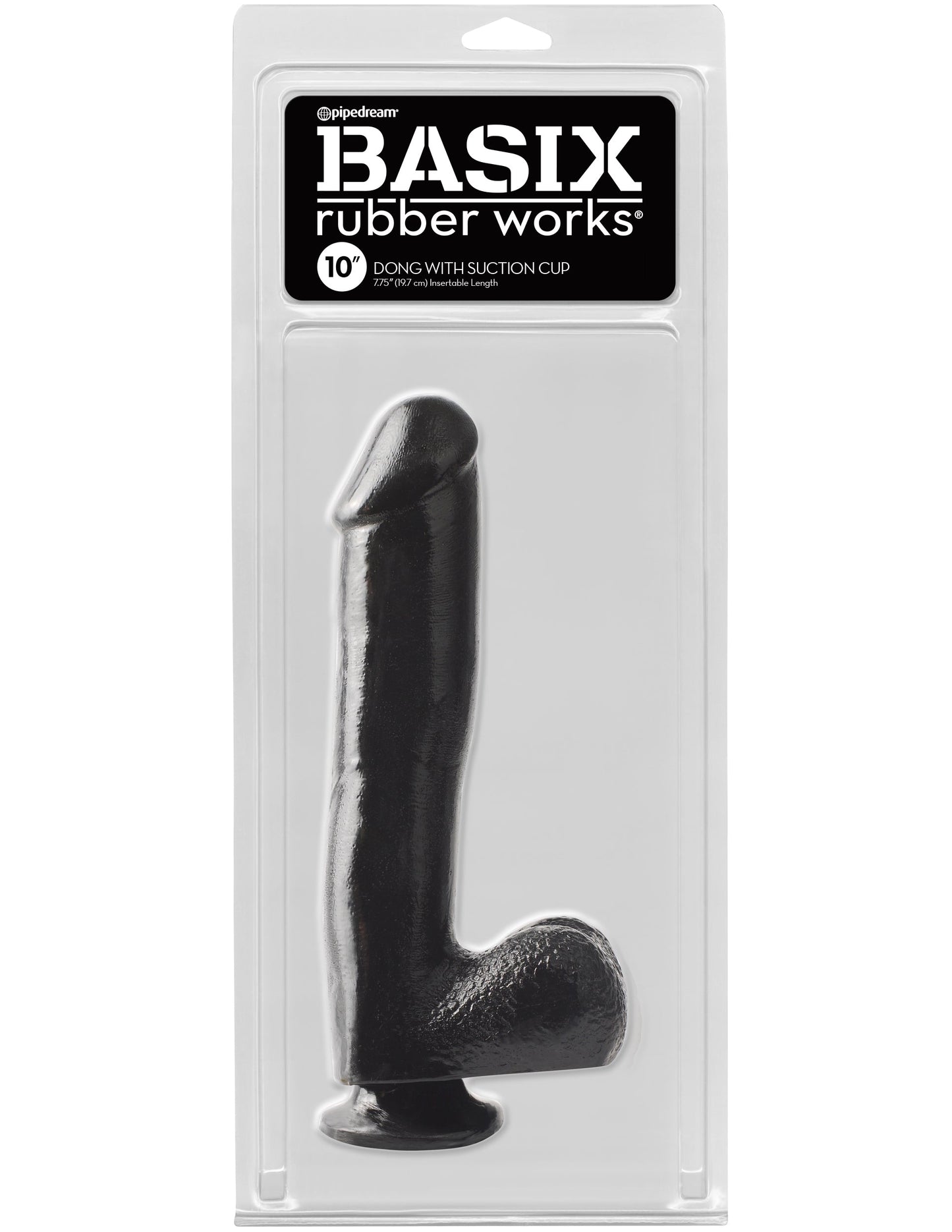 Basix Rubber Works - 10 Inch Dong With Suction Cup - Black - Not Very Vanilla