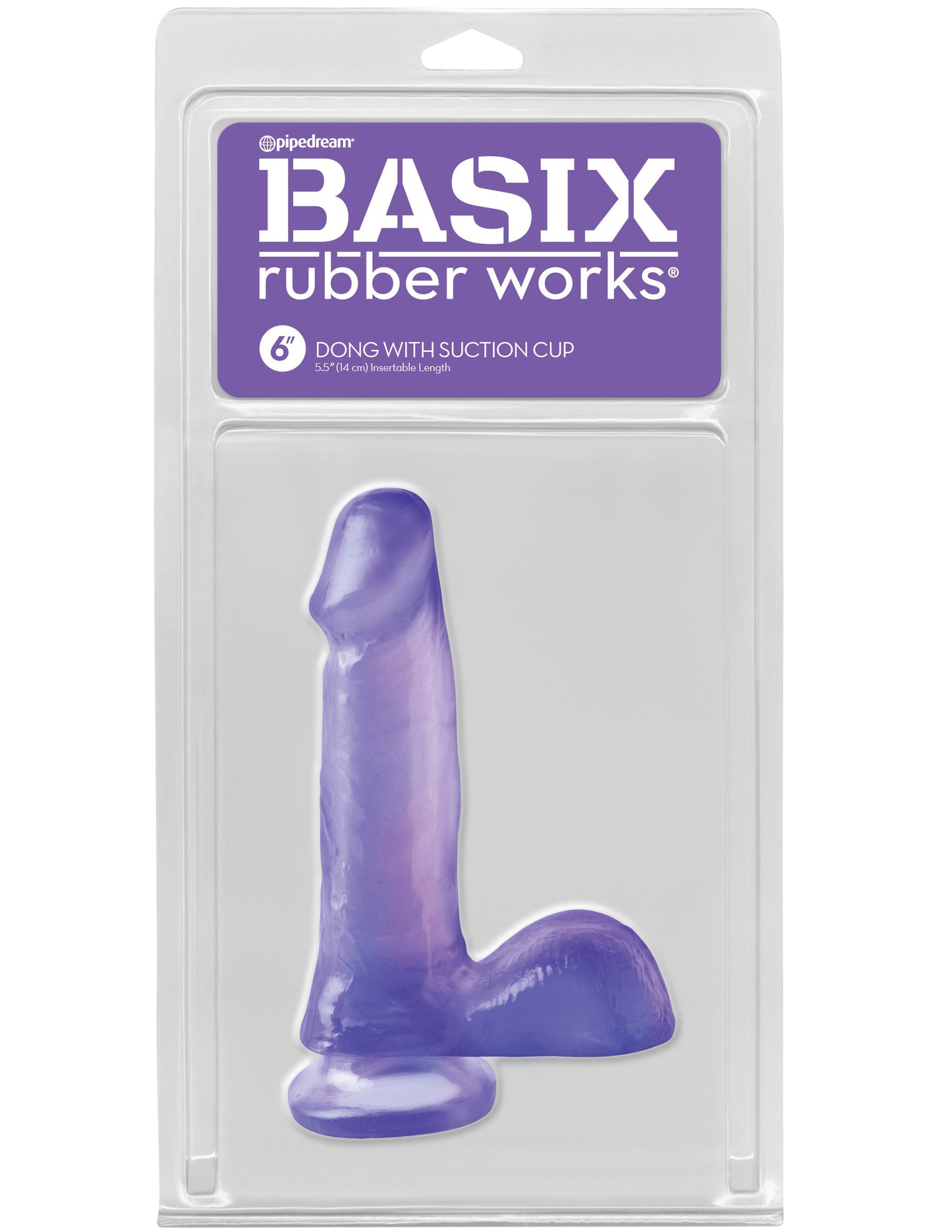 Basix Rubber Works - 6 Inch Dong With Suction Cup - Purple - Not Very Vanilla