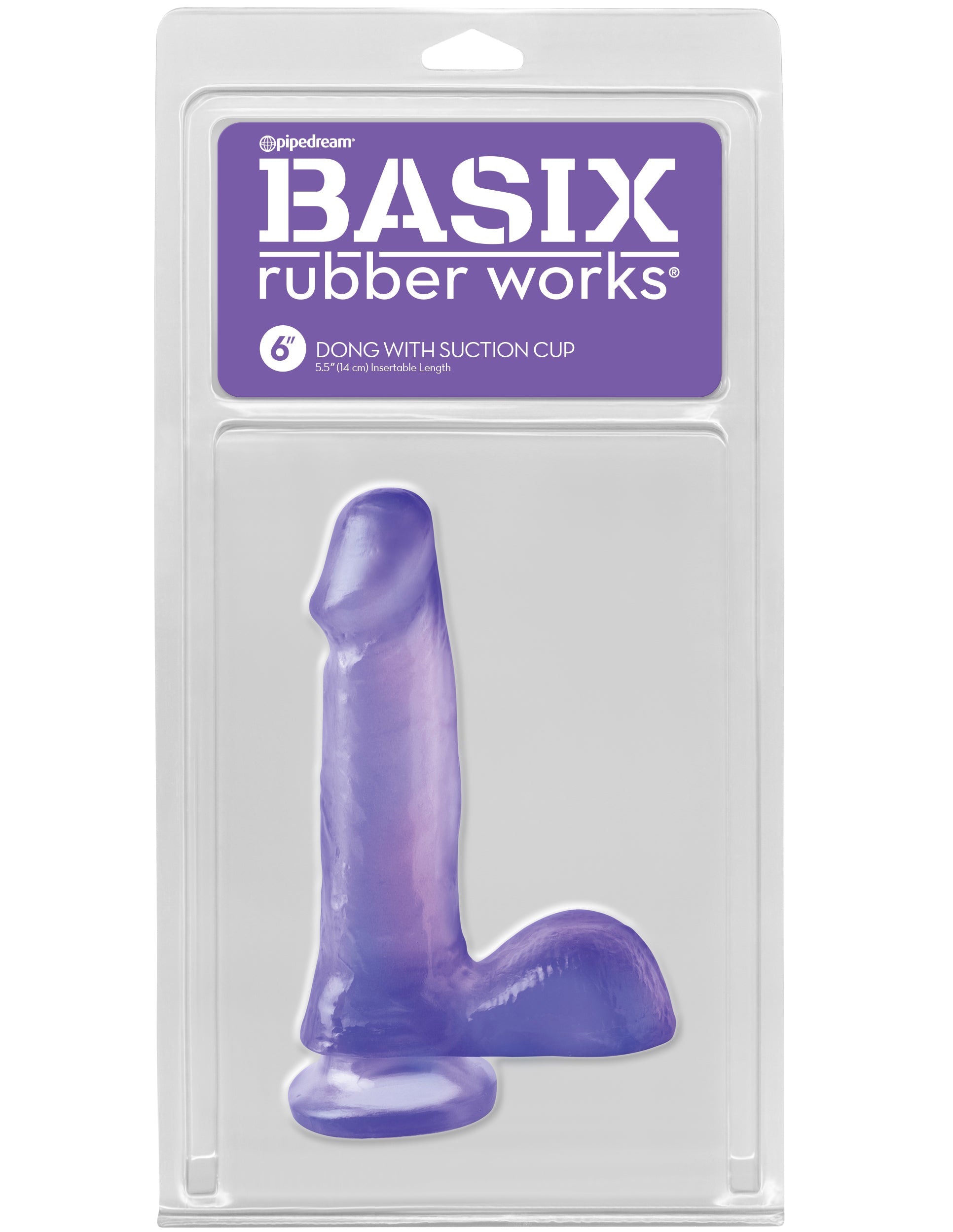 Basix Rubber Works - 6 Inch Dong With Suction Cup - Purple - Not Very Vanilla