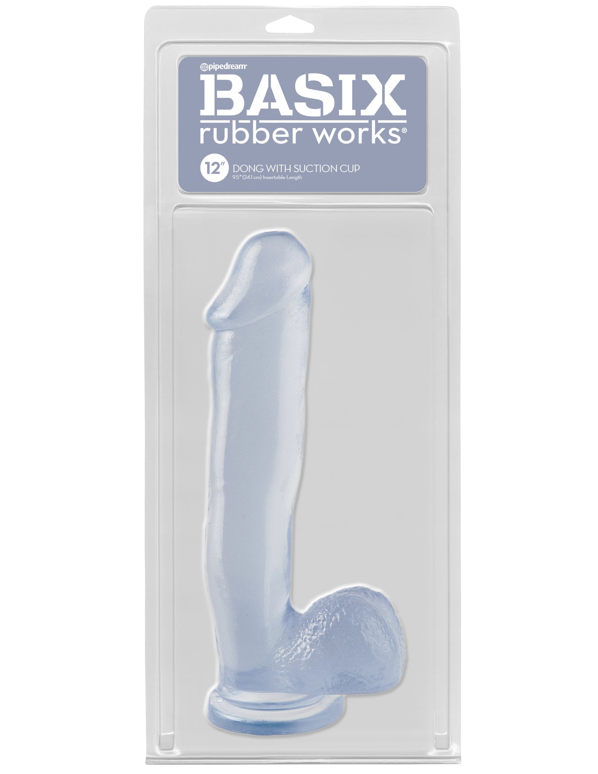 Basix Rubber Works 12 Inch Dong With Suction Cup - Clear - Not Very Vanilla