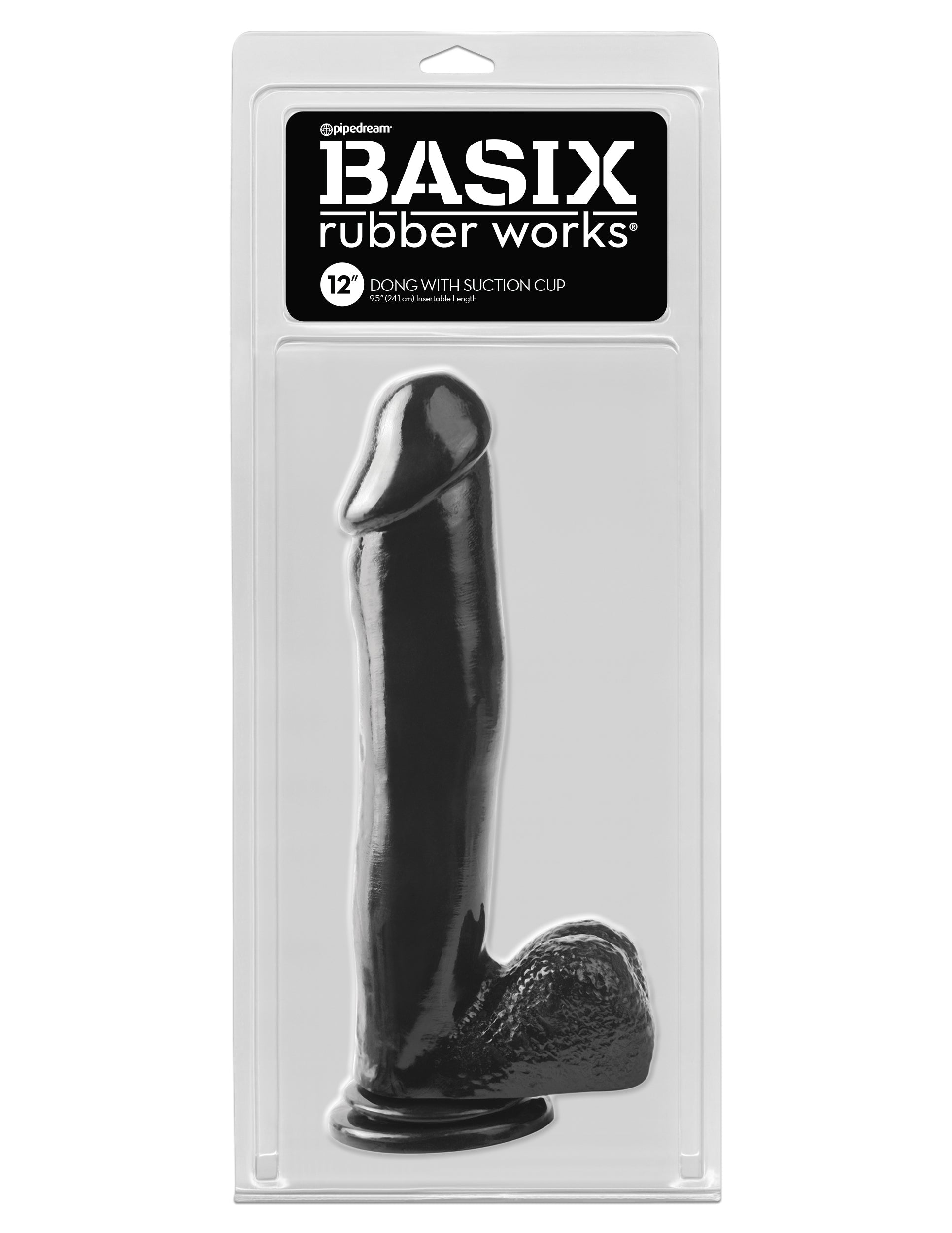 Basix Rubber Works 12 Inch Dong With Suction Cup - Black - Not Very Vanilla