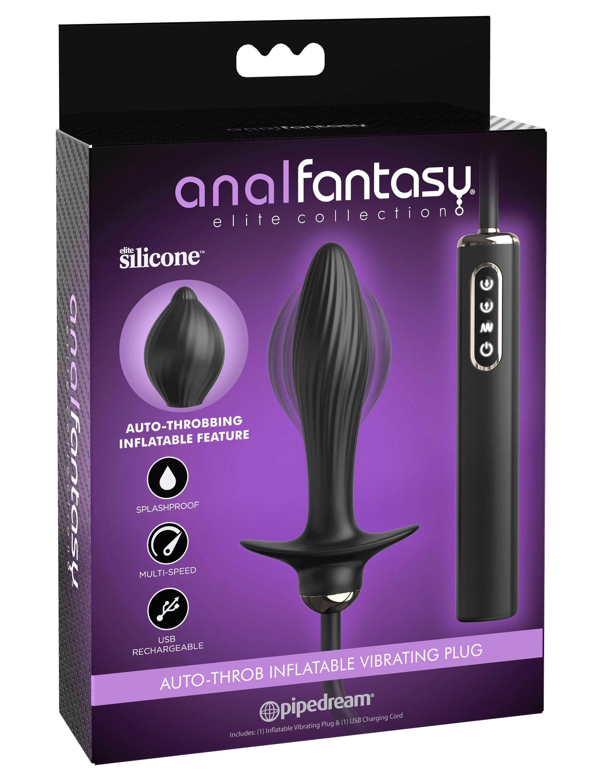 Anal Fantasy Elite Auto-Throb Inflatable Vibrating Plug - Black - Not Very Vanilla