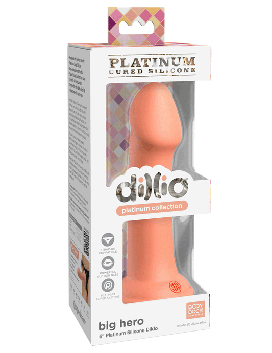 Dillio Platinum - Big Hero 6 Inch Dildo - Peach - Not Very Vanilla