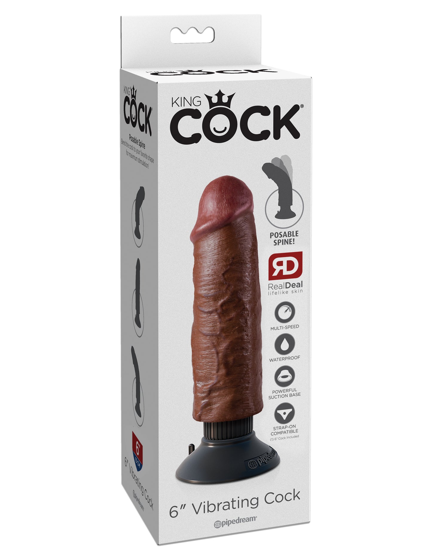 King Cock 6 Inch Vibrating Cock - Brown - Not Very Vanilla