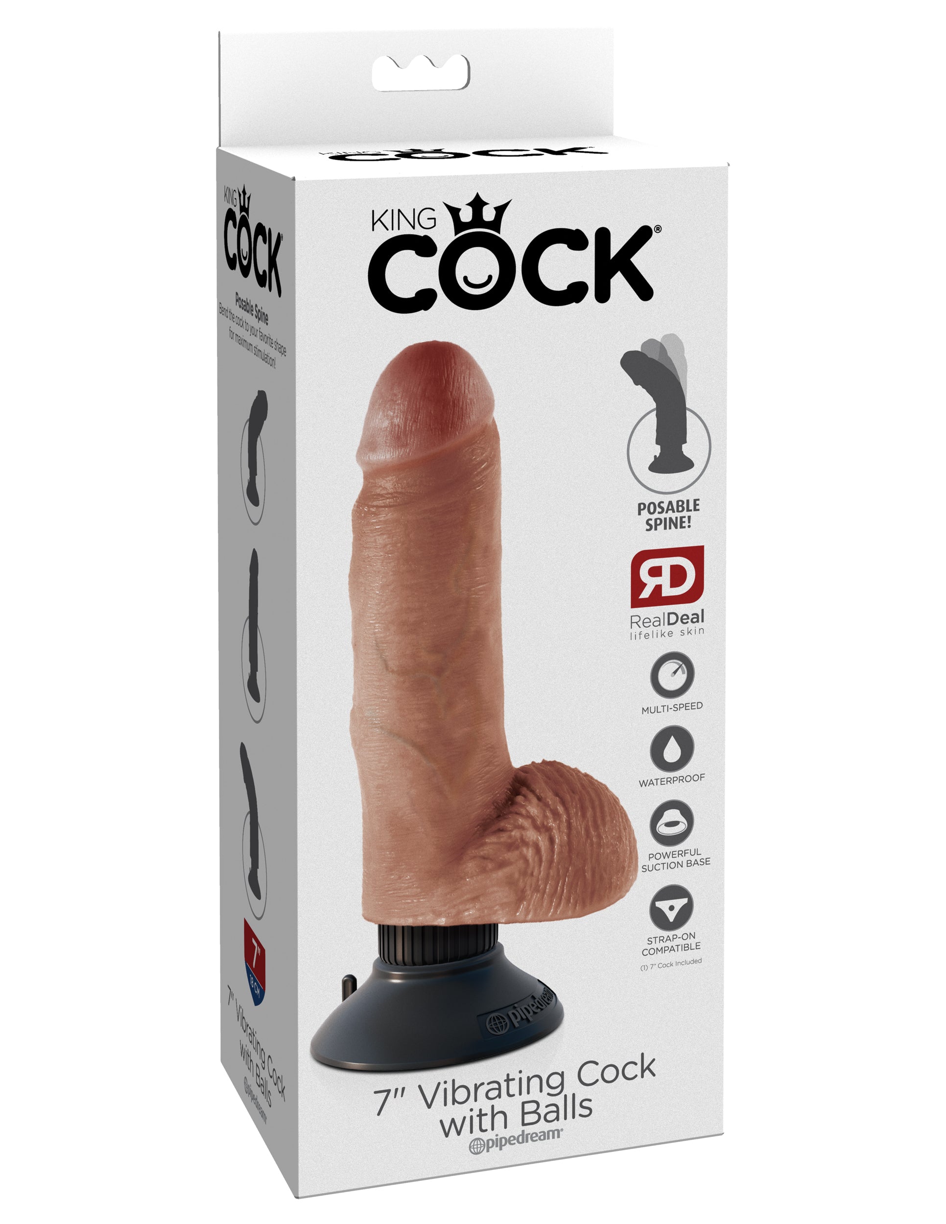 King Cock 7 Inch Vibrating Cock With Balls - Tan - Not Very Vanilla