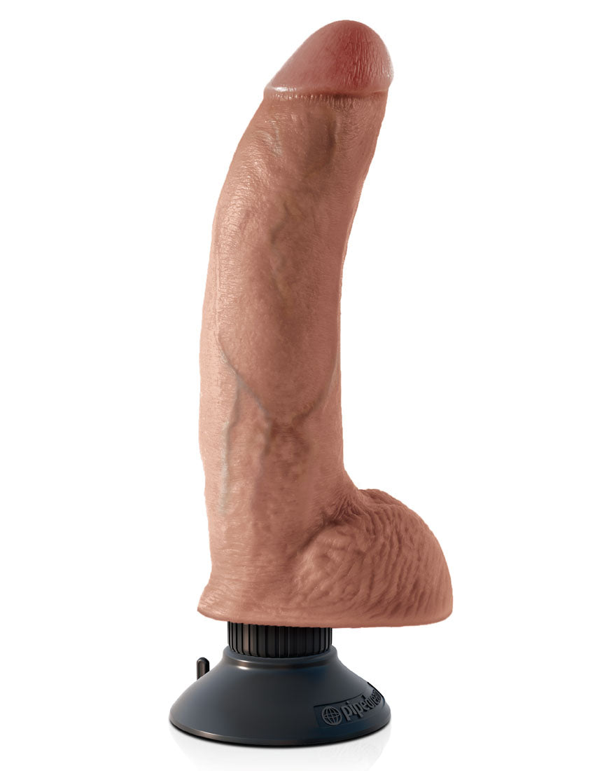 King Cock 9 Inch Vibrating Cock With Balls - Tan - Not Very Vanilla