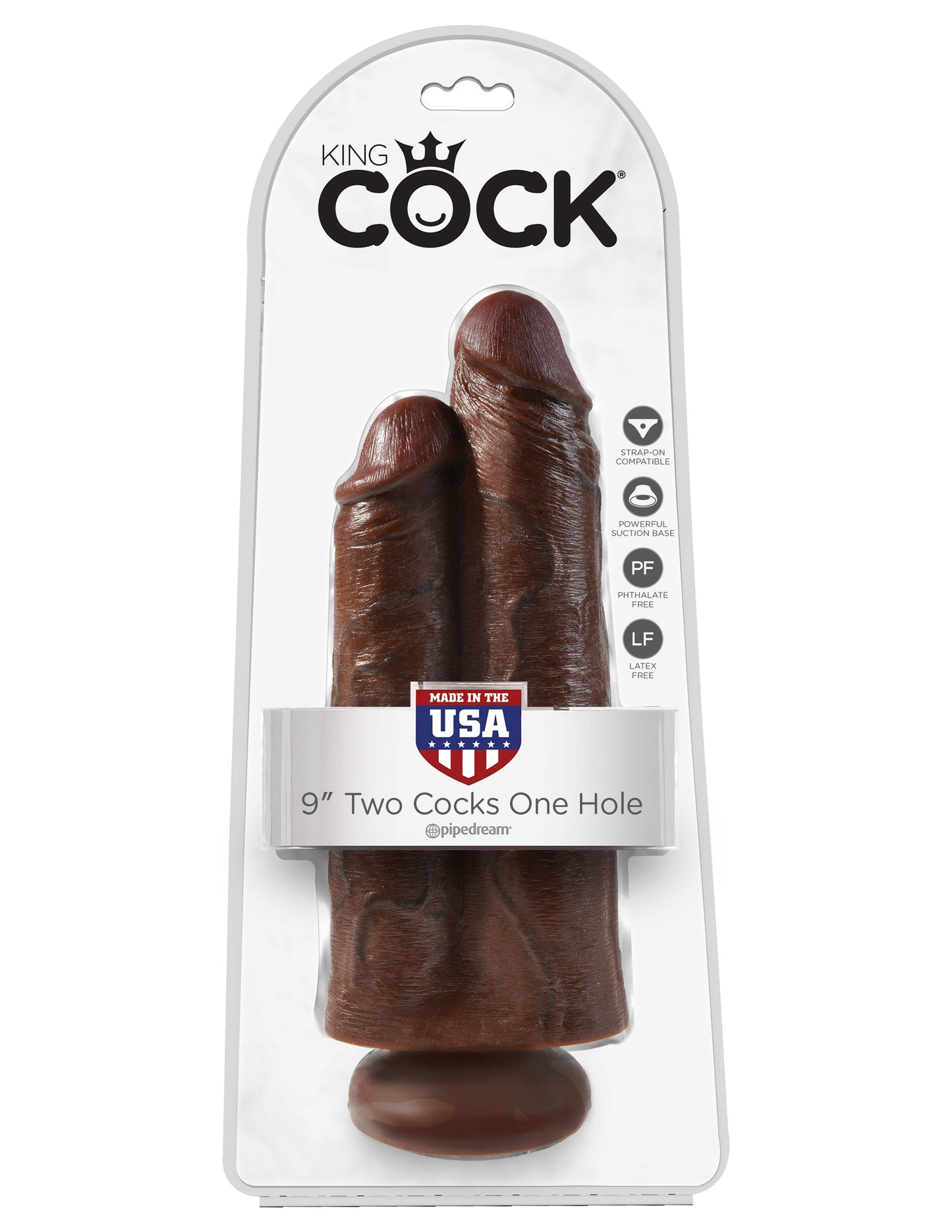 King Cock 9 Inch Two Cocks One Hole - Brown - Not Very Vanilla