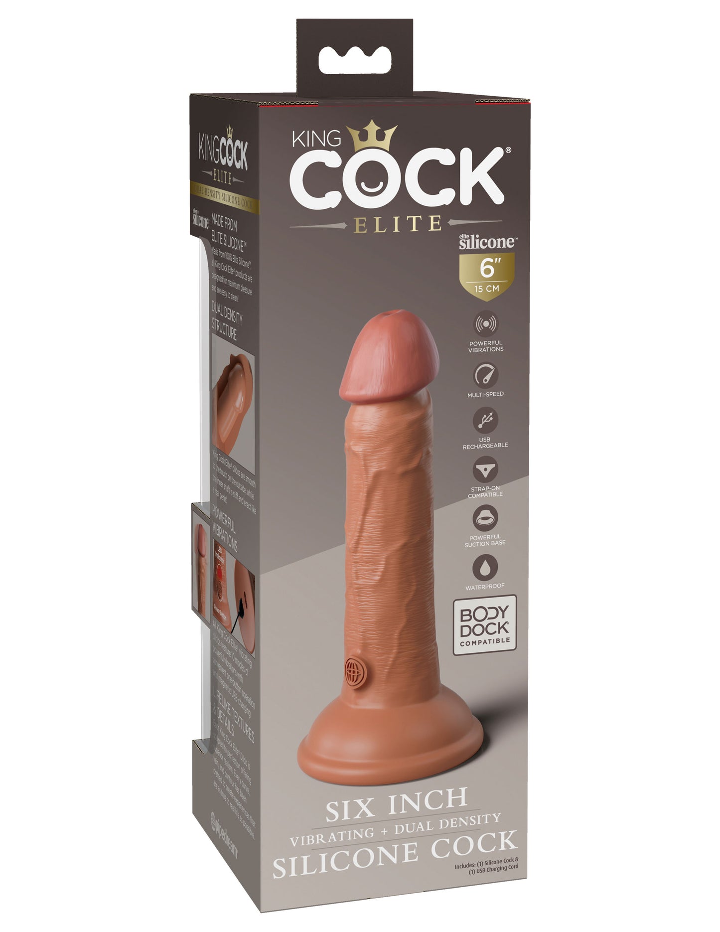 King Cock Elite 6 Inch Vibrating Silicone Dual Silicone Dual Density Cock - Tan - Not Very Vanilla