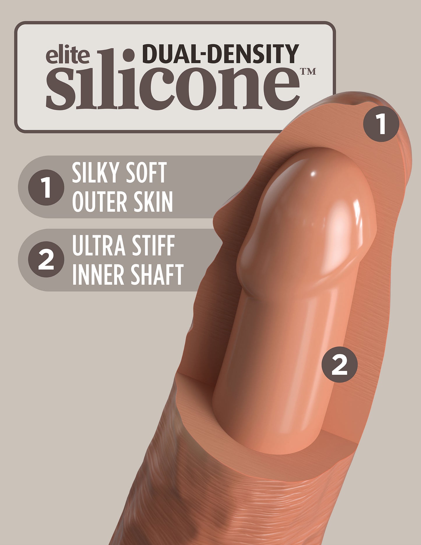 King Cock Elite 6 Inch Vibrating Silicone Dual Silicone Dual Density Cock - Tan - Not Very Vanilla