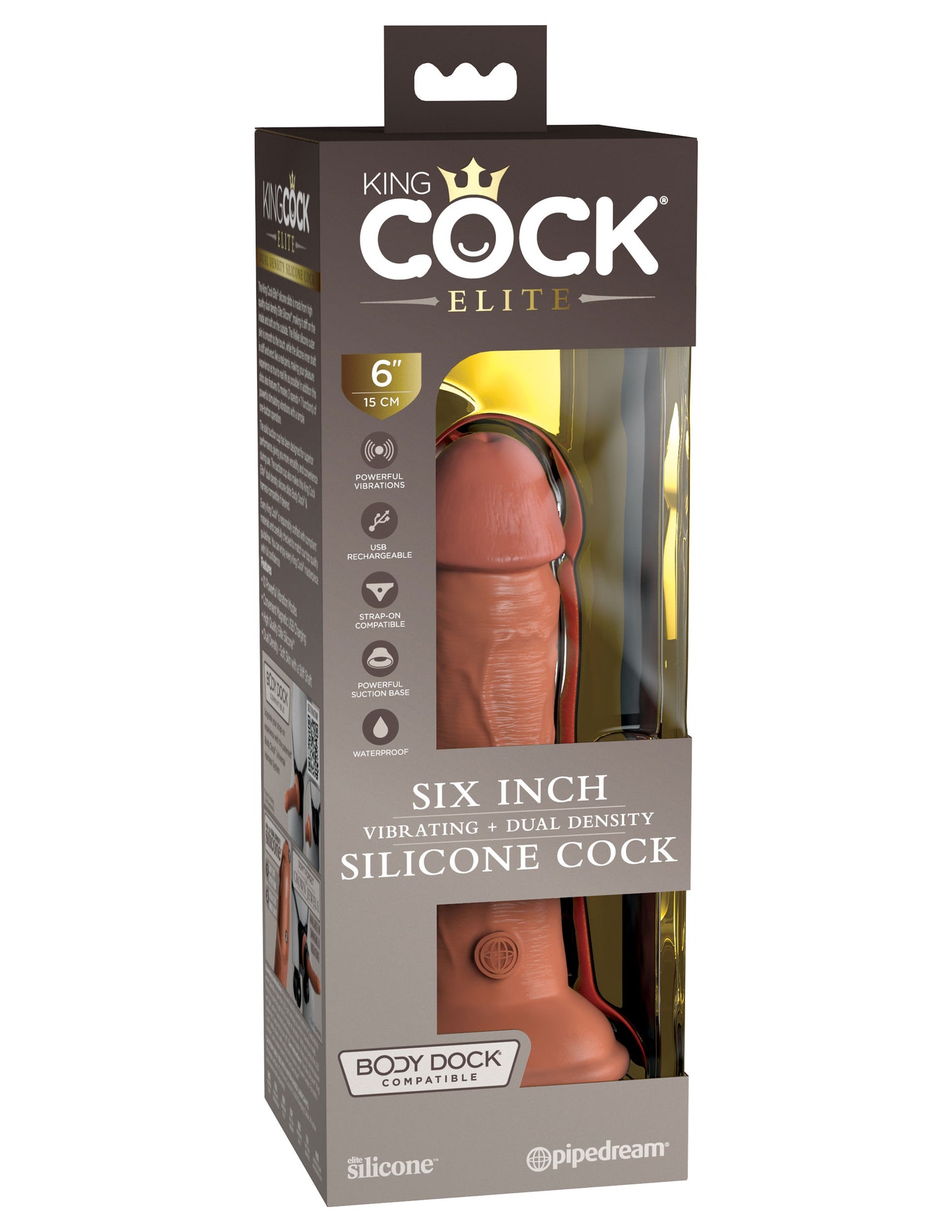 King Cock Elite 6 Inch Vibrating Silicone Dual Silicone Dual Density Cock - Tan - Not Very Vanilla