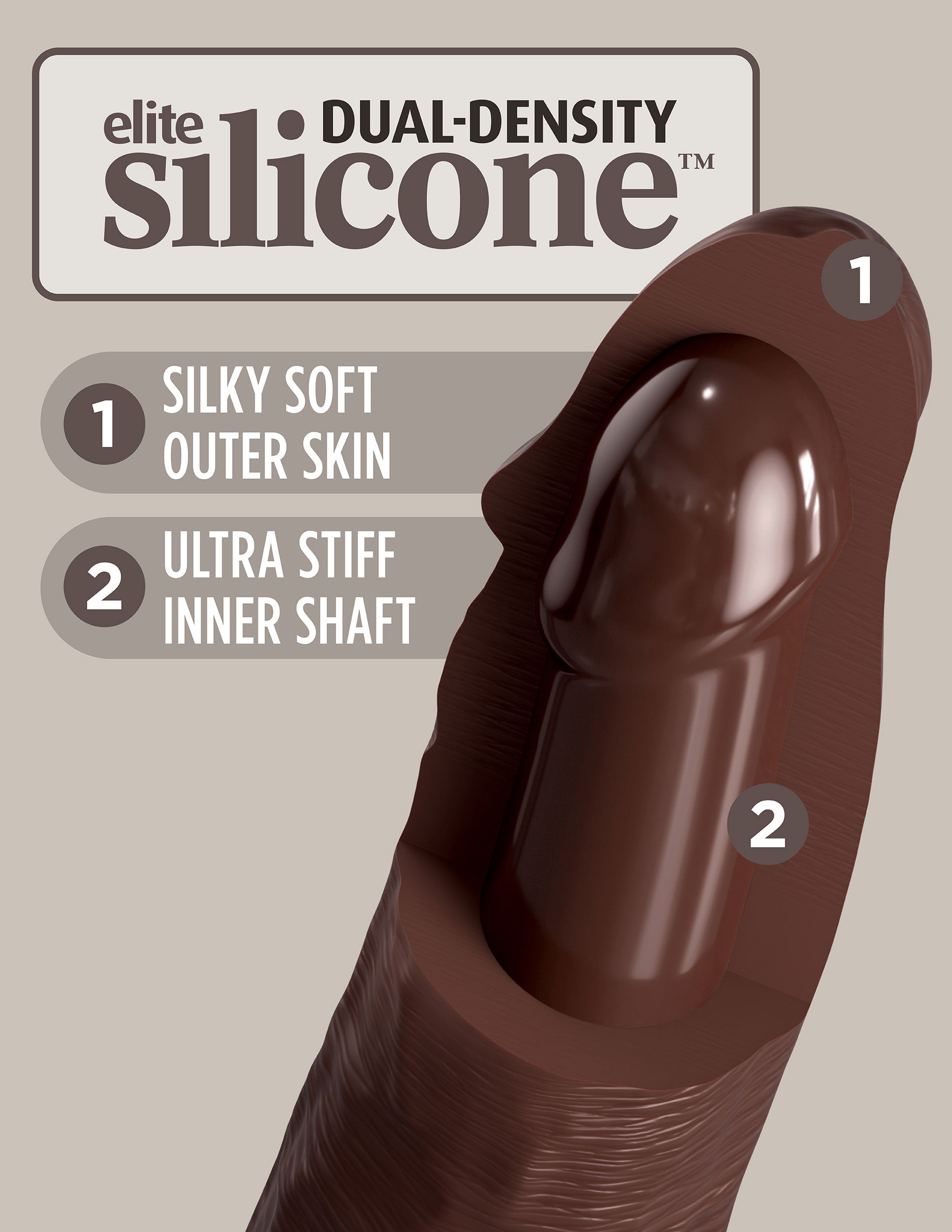 King Cock Elite 7 Inch Vibrating Silicone Dual Silicone Dual Density Cock With Remote - Brown - Not Very Vanilla