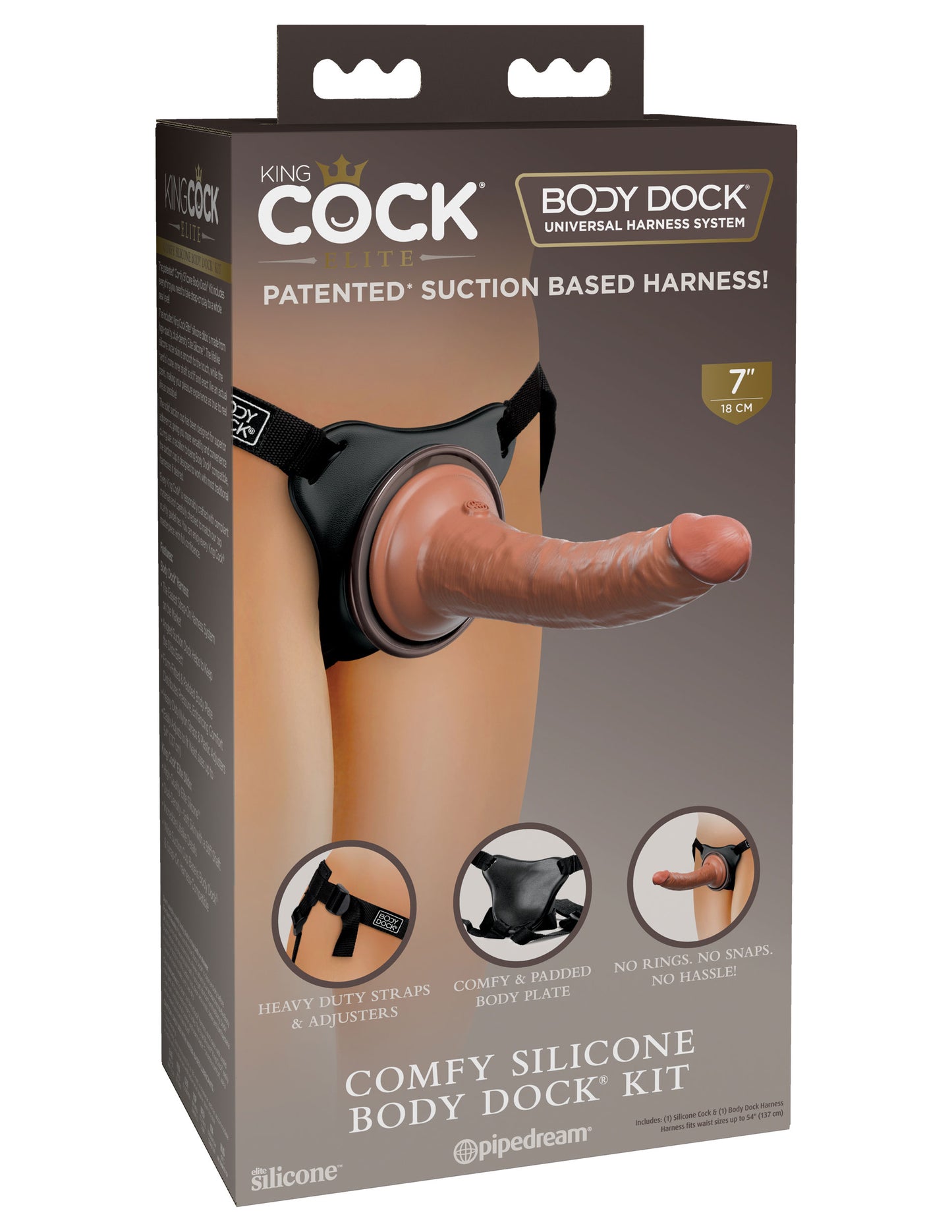 King Cock Elite Comfy Silicone Body Dock Kit - Harness and 7 Inch Dildo - Tan - Not Very Vanilla