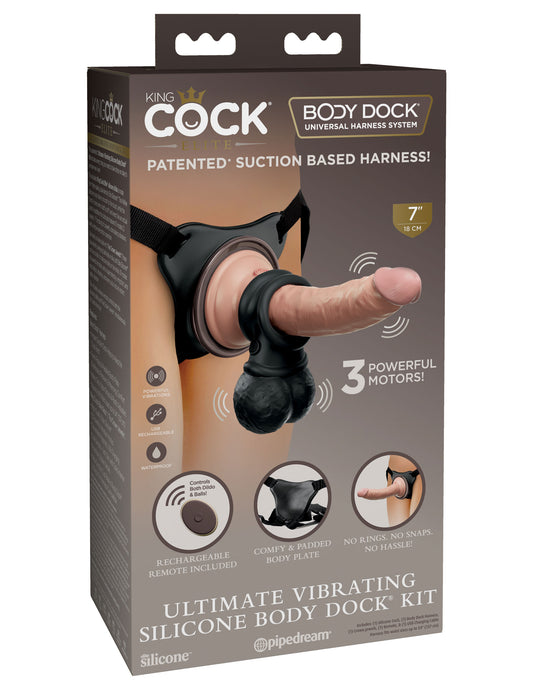 King Cock Elite Ultimate Vibrating Silicone Body Dock Kit - Not Very Vanilla