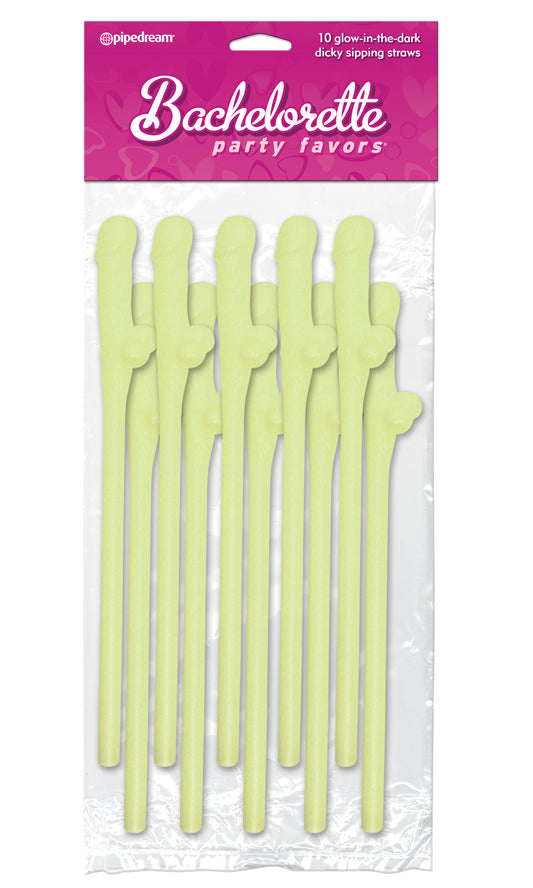 Bachelorette Party Favors - Dicky Sipping Straws - Glow-in-the-Dark - 10 Piece - Not Very Vanilla