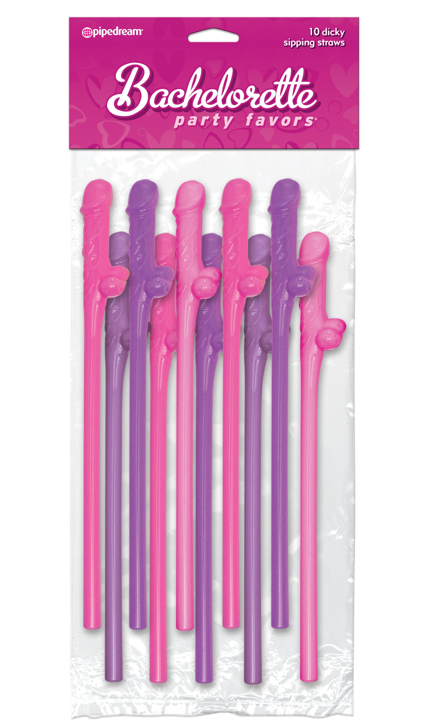 Bachelorette Party Favors 10 Dicky Sipping Straws - Pink & Purple - Not Very Vanilla