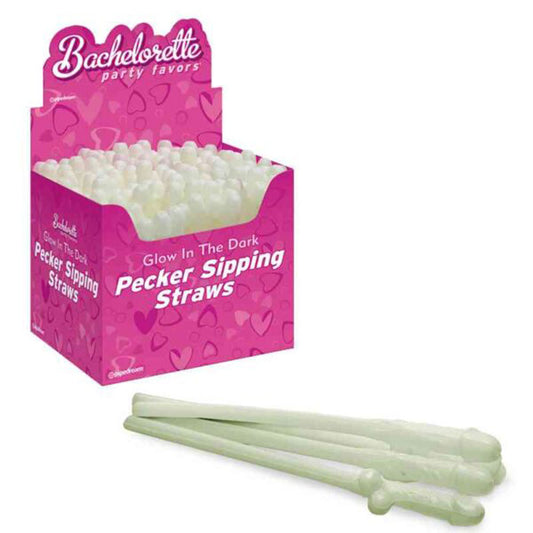 Bachelorette Party Favors Pecker Sipping Straws - 144 Piece Display - Glow-in-the-Dark - Not Very Vanilla