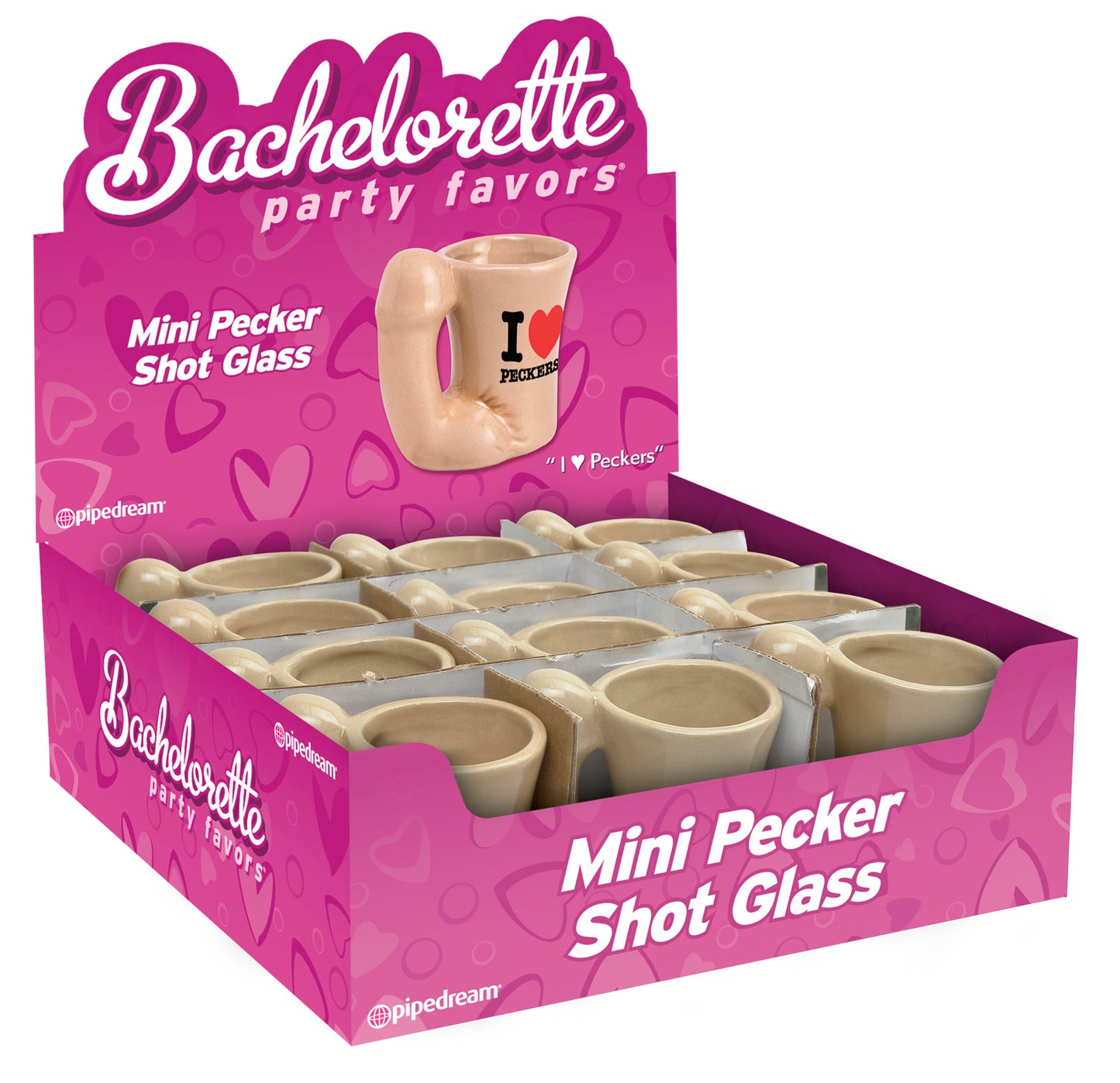 Bachelorette Party Favors - Mini Pecker Shot Glass Display - 12 Piece - Not Very Vanilla