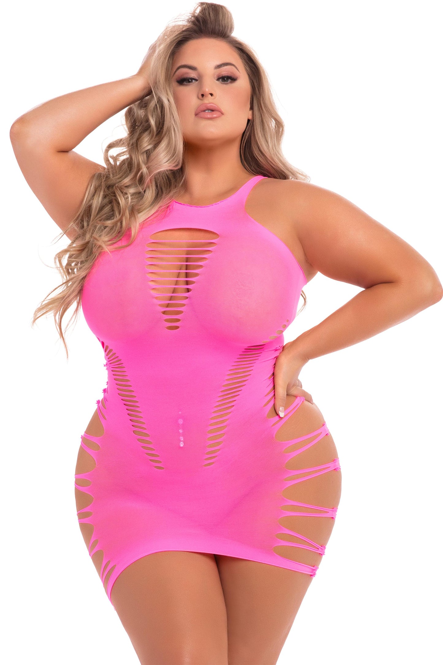 Back 2 Basixxx Hi-Neck Dress - Queen Size - Pink - Not Very Vanilla