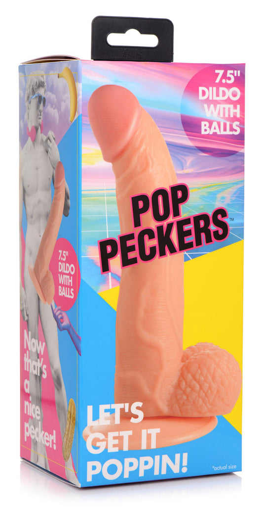 Pop Pecker 7.5 Inch Dildo With Balls - Light - Not Very Vanilla