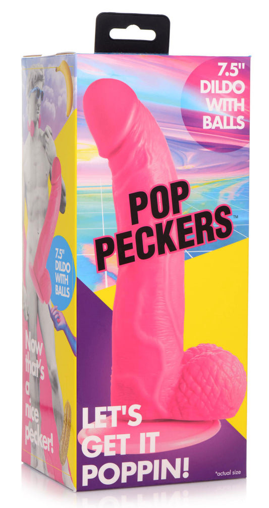 Pop Pecker 7.5 Inch Dildo With Balls - Pink - Not Very Vanilla