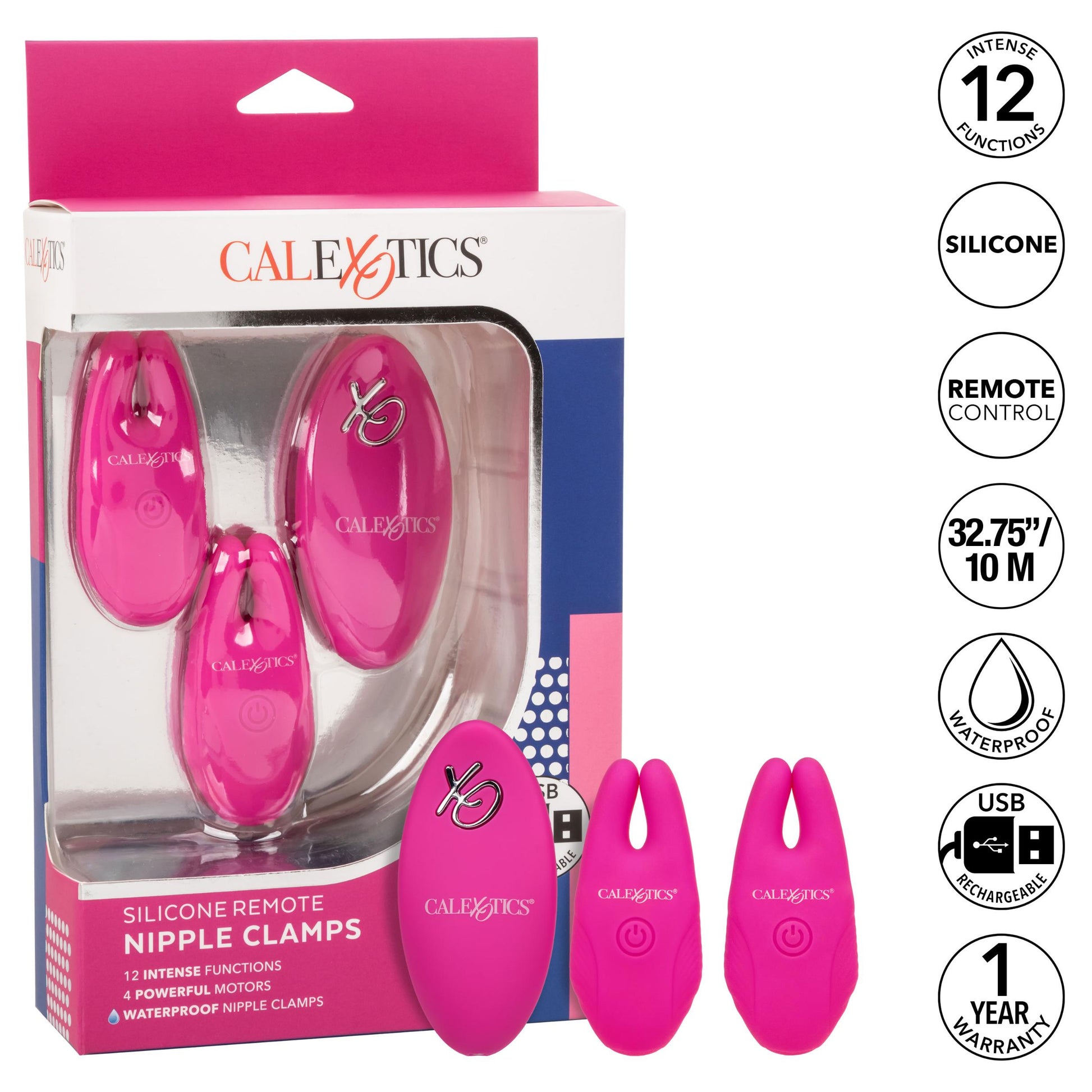 Silicone Remote Nipple Clamps - Pink - Not Very Vanilla