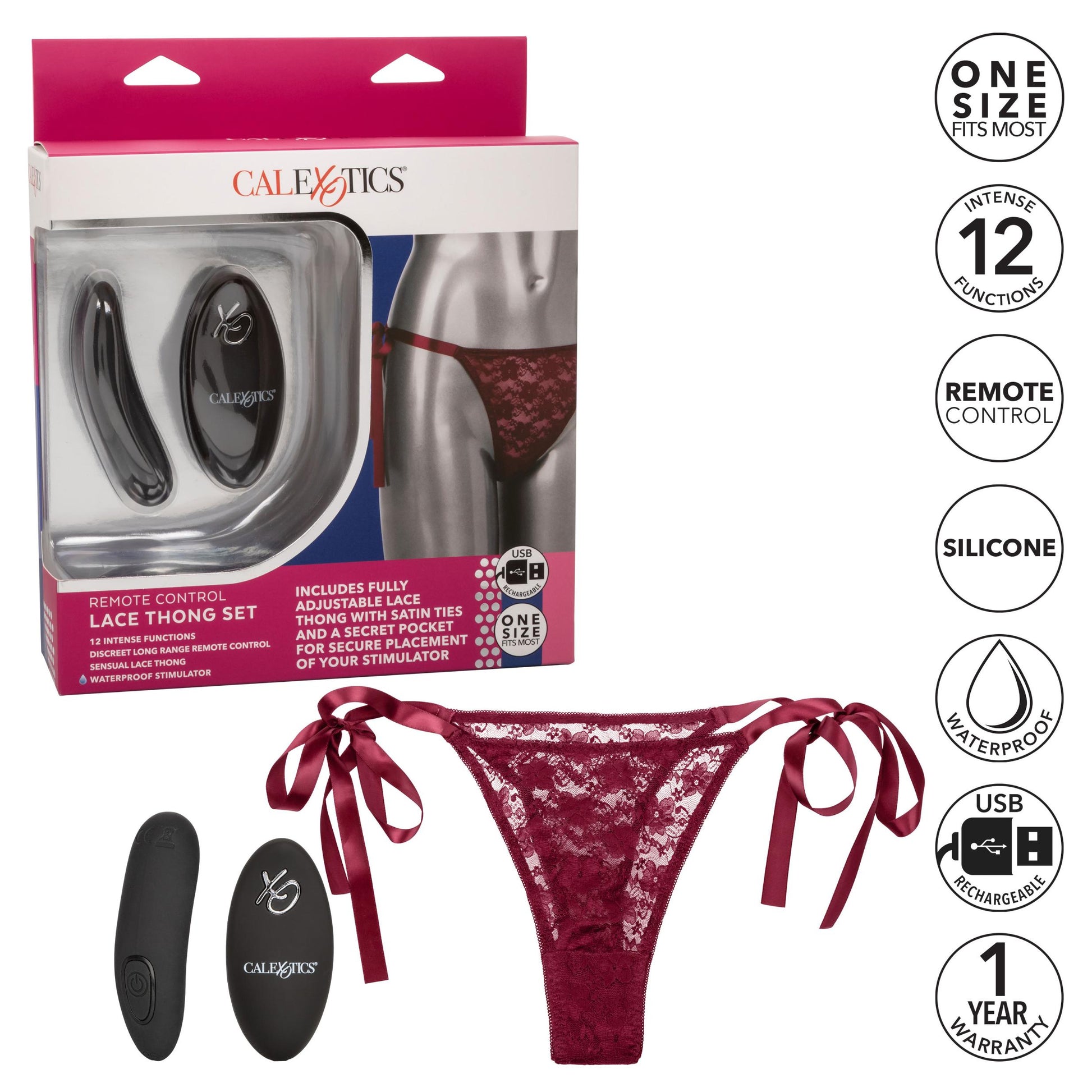 Remote Control Lace Thong Set - Burgundy - Not Very Vanilla