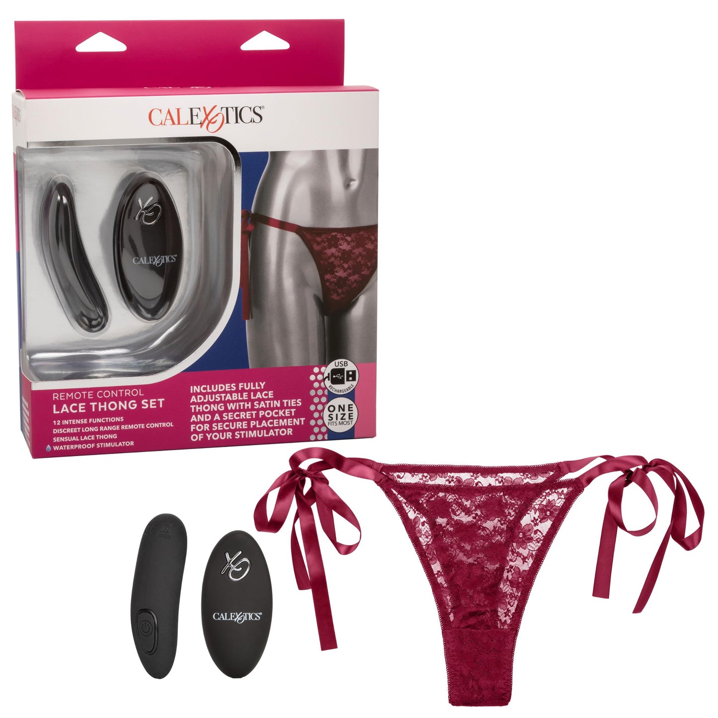 Remote Control Lace Thong Set - Burgundy - Not Very Vanilla