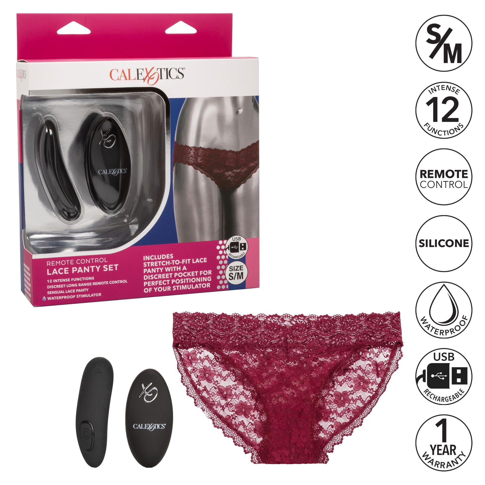 Remote Control Lace Panty Set - S/ M - Burgundy - Not Very Vanilla