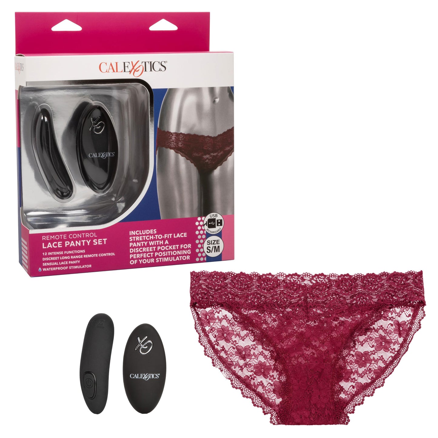 Remote Control Lace Panty Set - S/ M - Burgundy - Not Very Vanilla