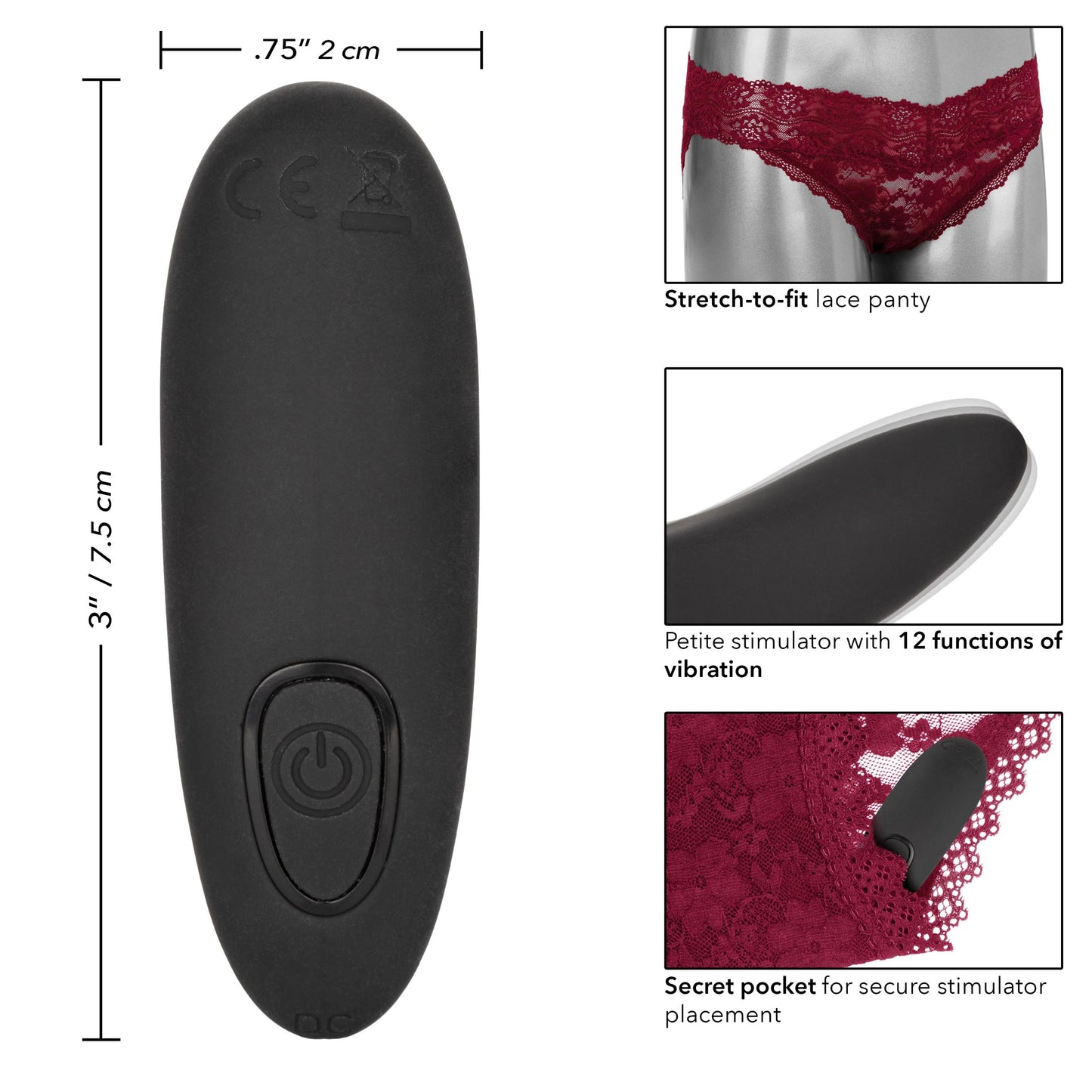 Remote Control Lace Panty Set - L/ XL - Burgundy - Not Very Vanilla