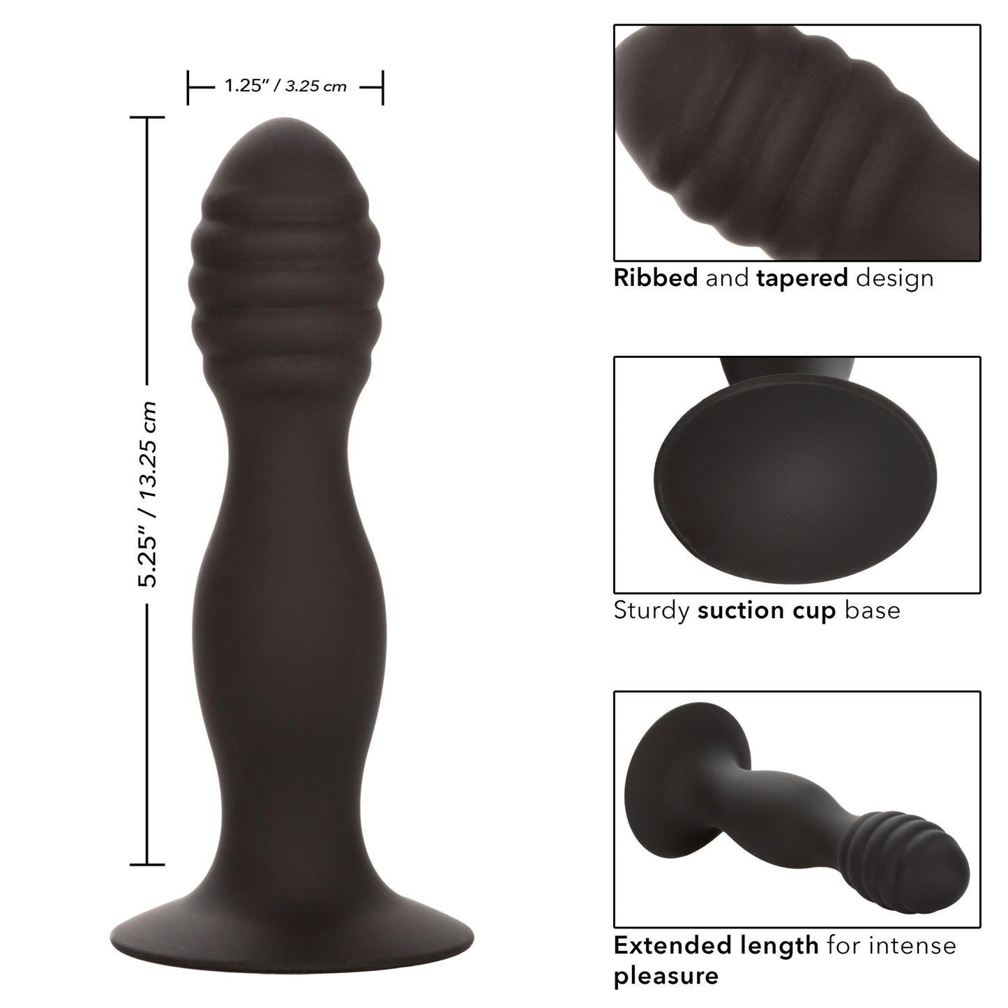 Silicone Ribbed Anal Stud - Black - Not Very Vanilla