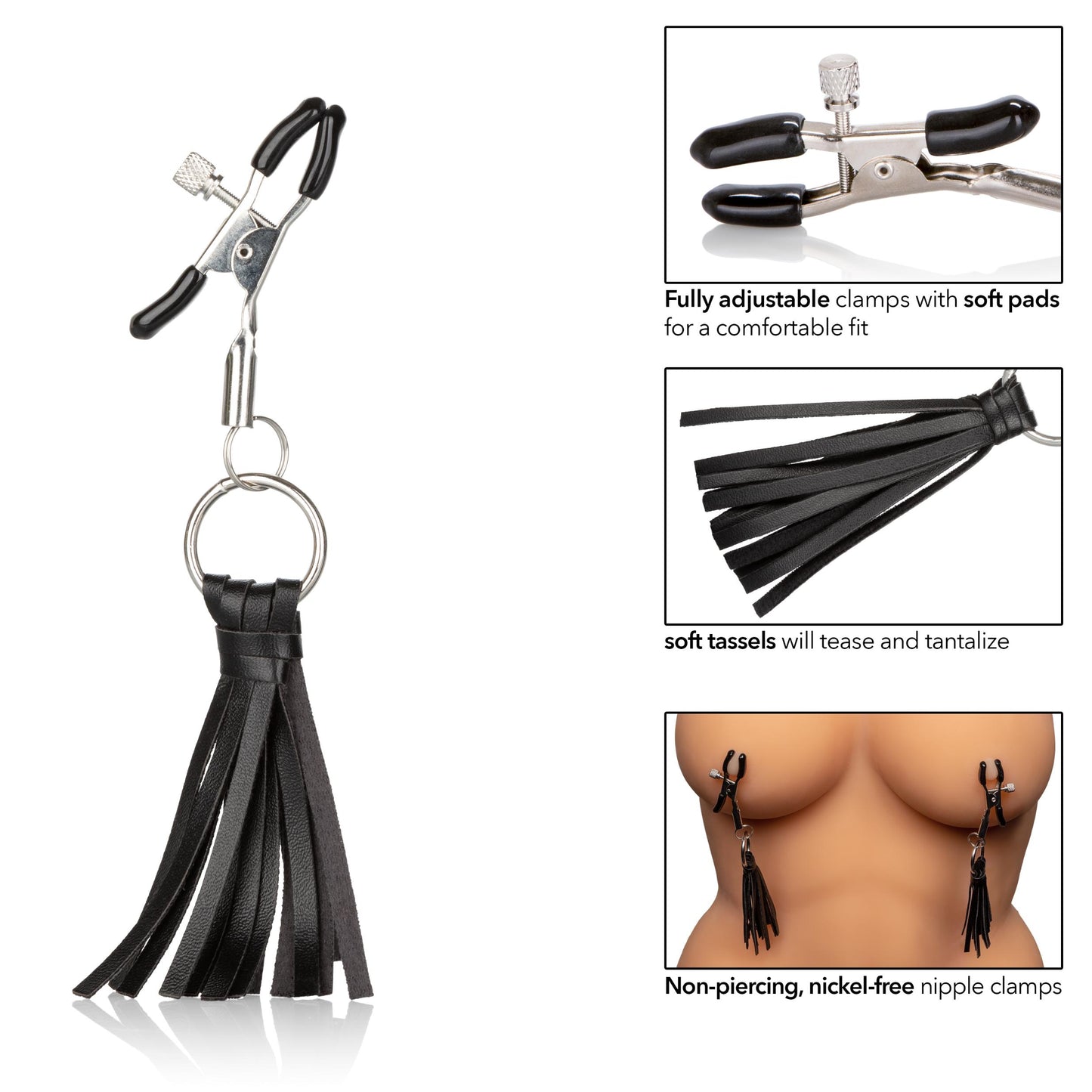 Nipple Play Playful Tassels Nipple Clamps - Black - Not Very Vanilla