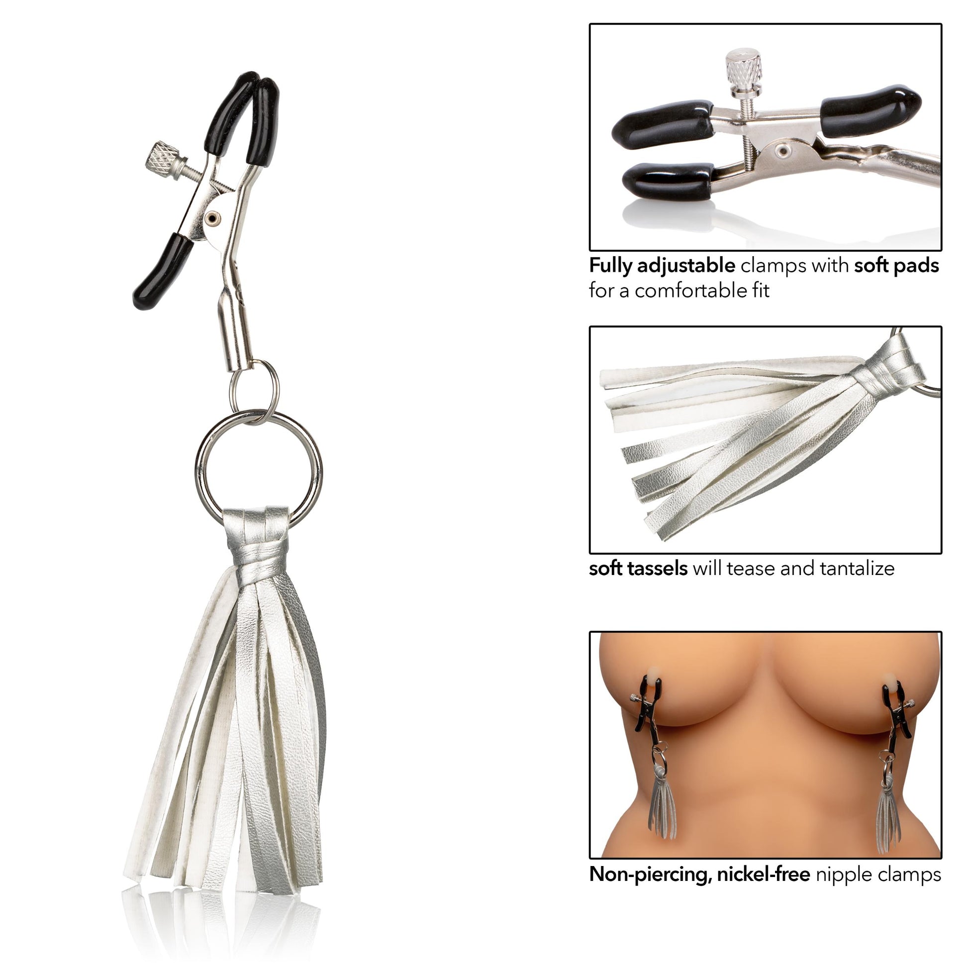 Nipple Play Playful Tassels Nipple Clamps - Silver - Not Very Vanilla