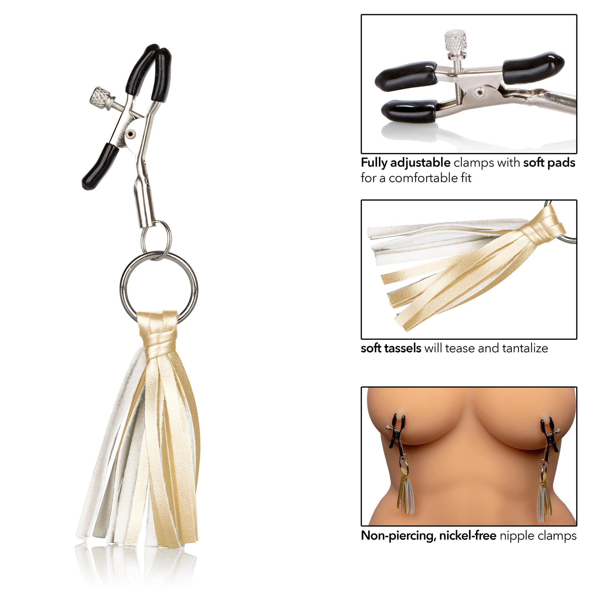 Nipple Play Playful Tassels Nipple Clamps - Gold - Not Very Vanilla