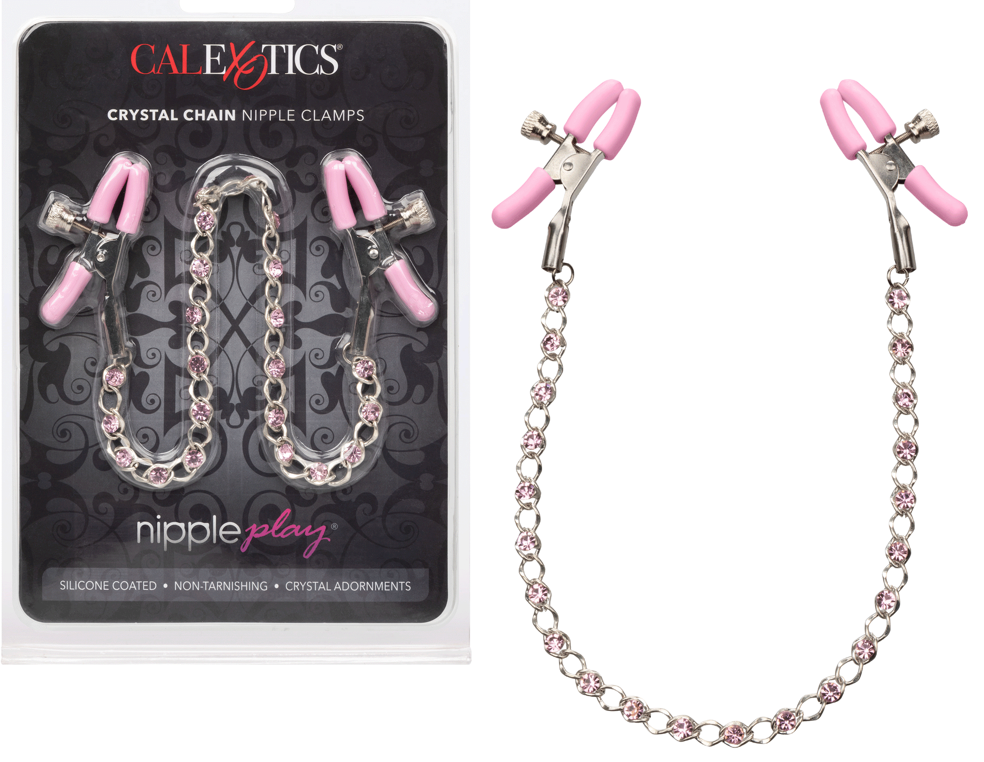 Nipple Play Crystal Chain Nipple Clamps - Pink - Not Very Vanilla