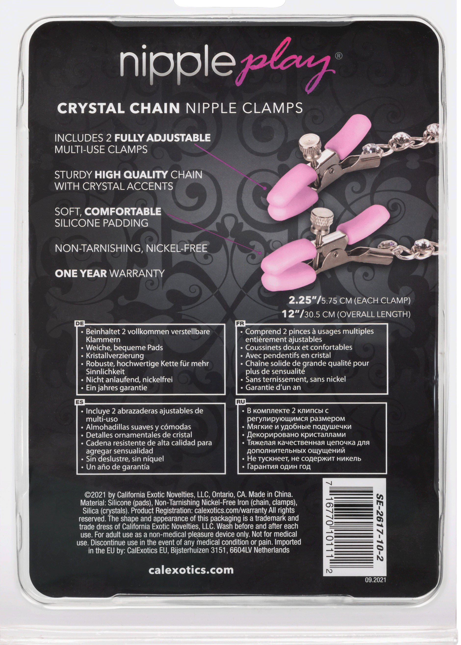 Nipple Play Crystal Chain Nipple Clamps - Pink - Not Very Vanilla