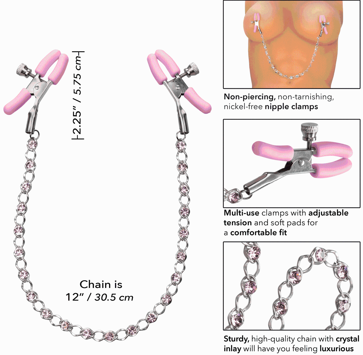 Nipple Play Crystal Chain Nipple Clamps - Pink - Not Very Vanilla