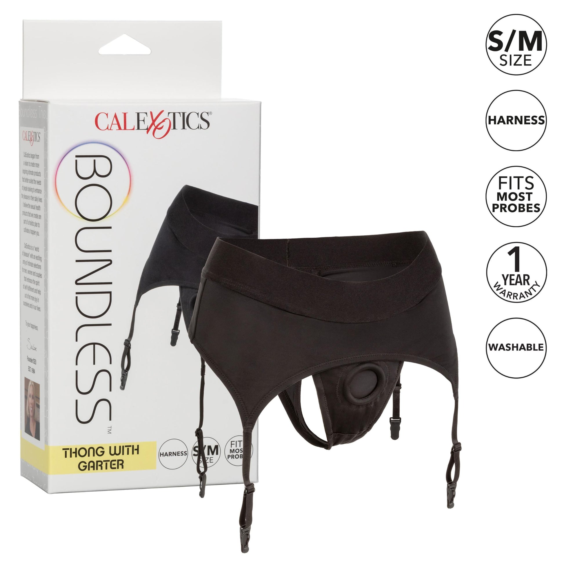 Boundless Thong With Garter - S/m - Black - Not Very Vanilla