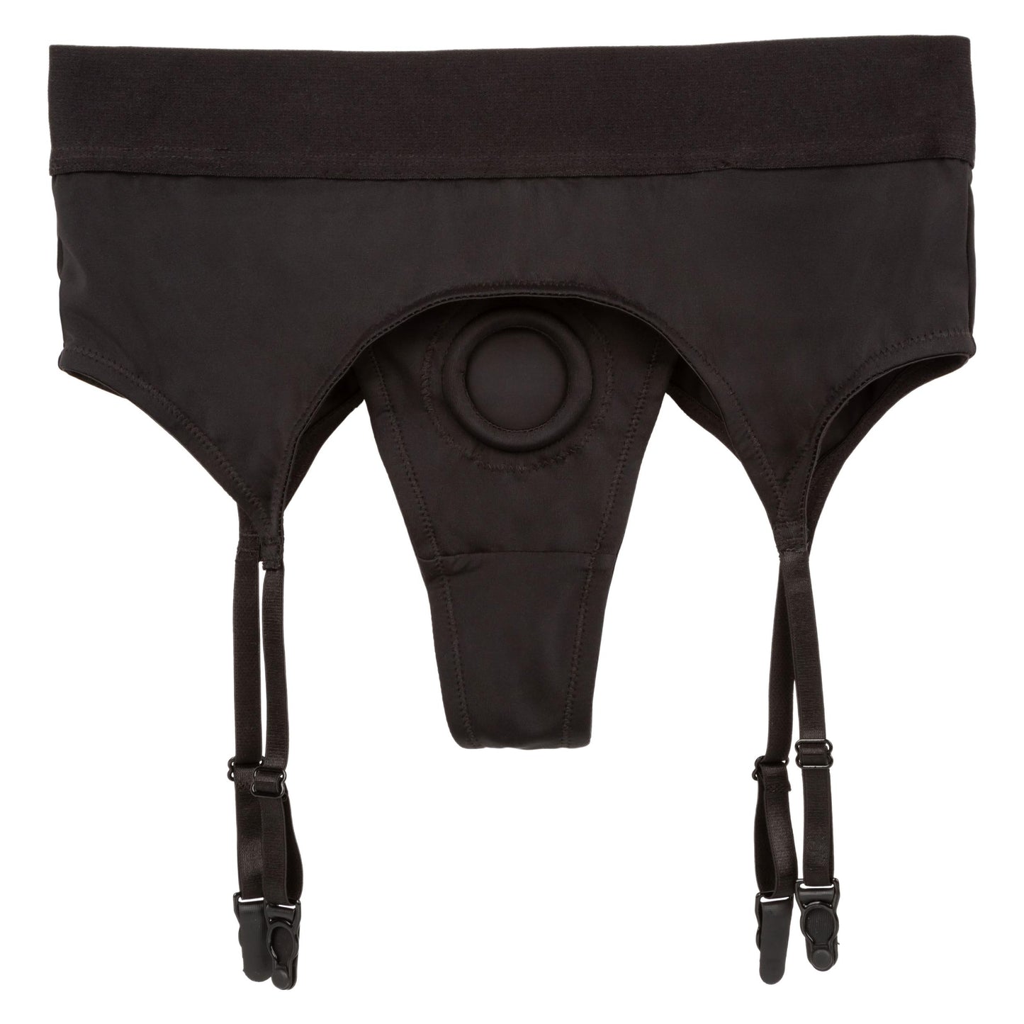 Boundless Thong With Garter - S/m - Black - Not Very Vanilla