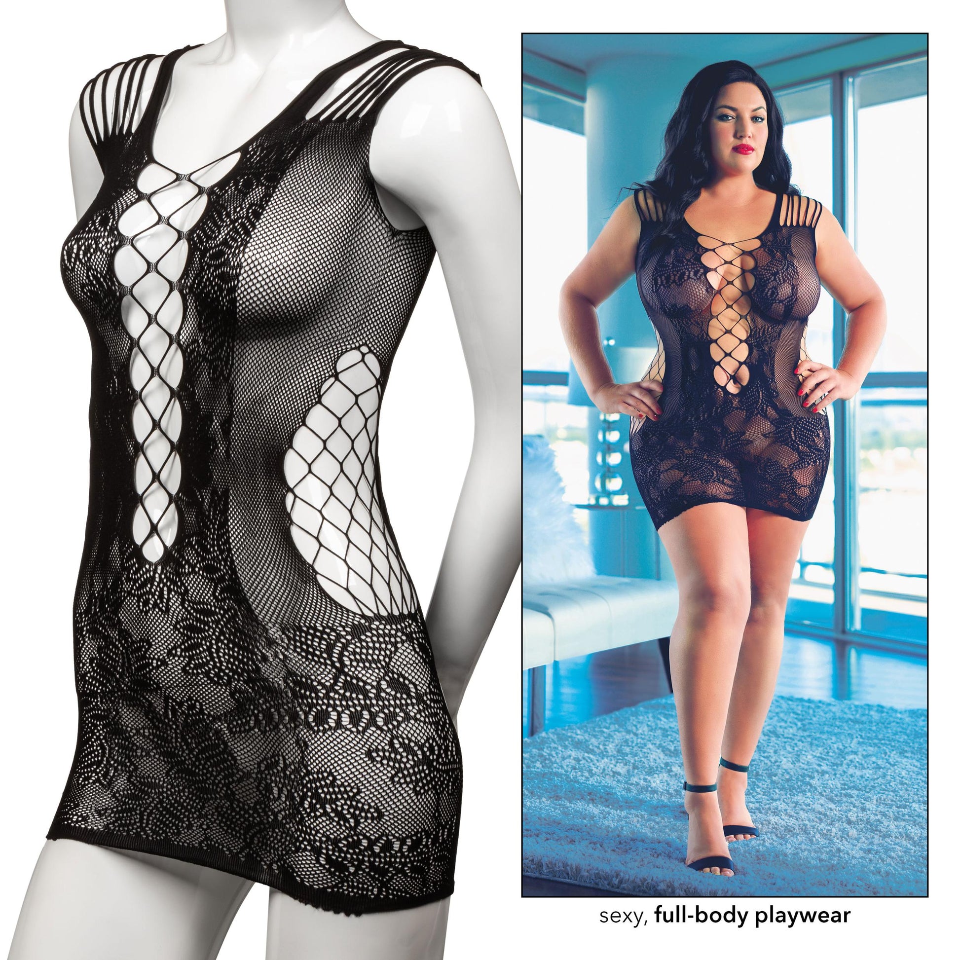 Scandal Plus Size Peek-a-Boo Mini Dress - Plus Size - Black - Not Very Vanilla