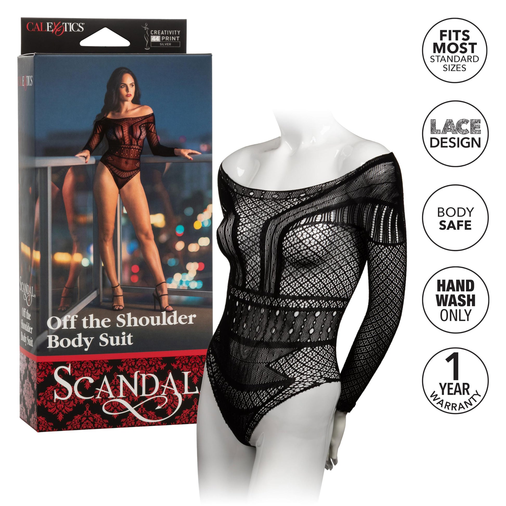 Scandal Off the Shoulder Body Suit - One Size - Black - Not Very Vanilla