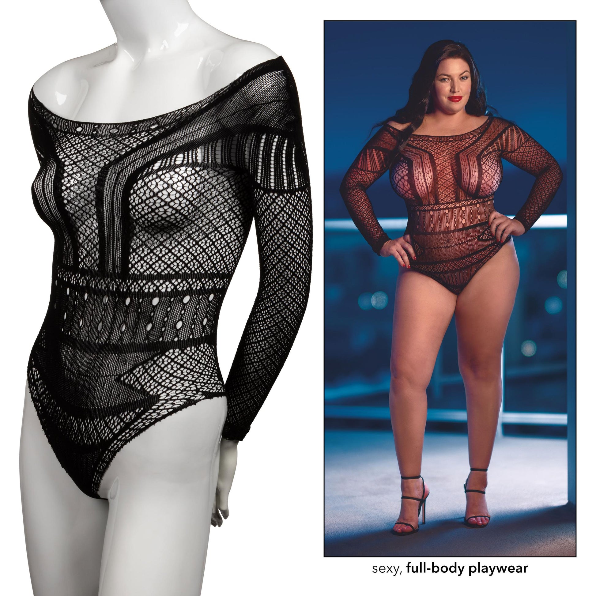 Scandal Plus Size Off the Shoulder Body Suit - Plus Size - Black - Not Very Vanilla