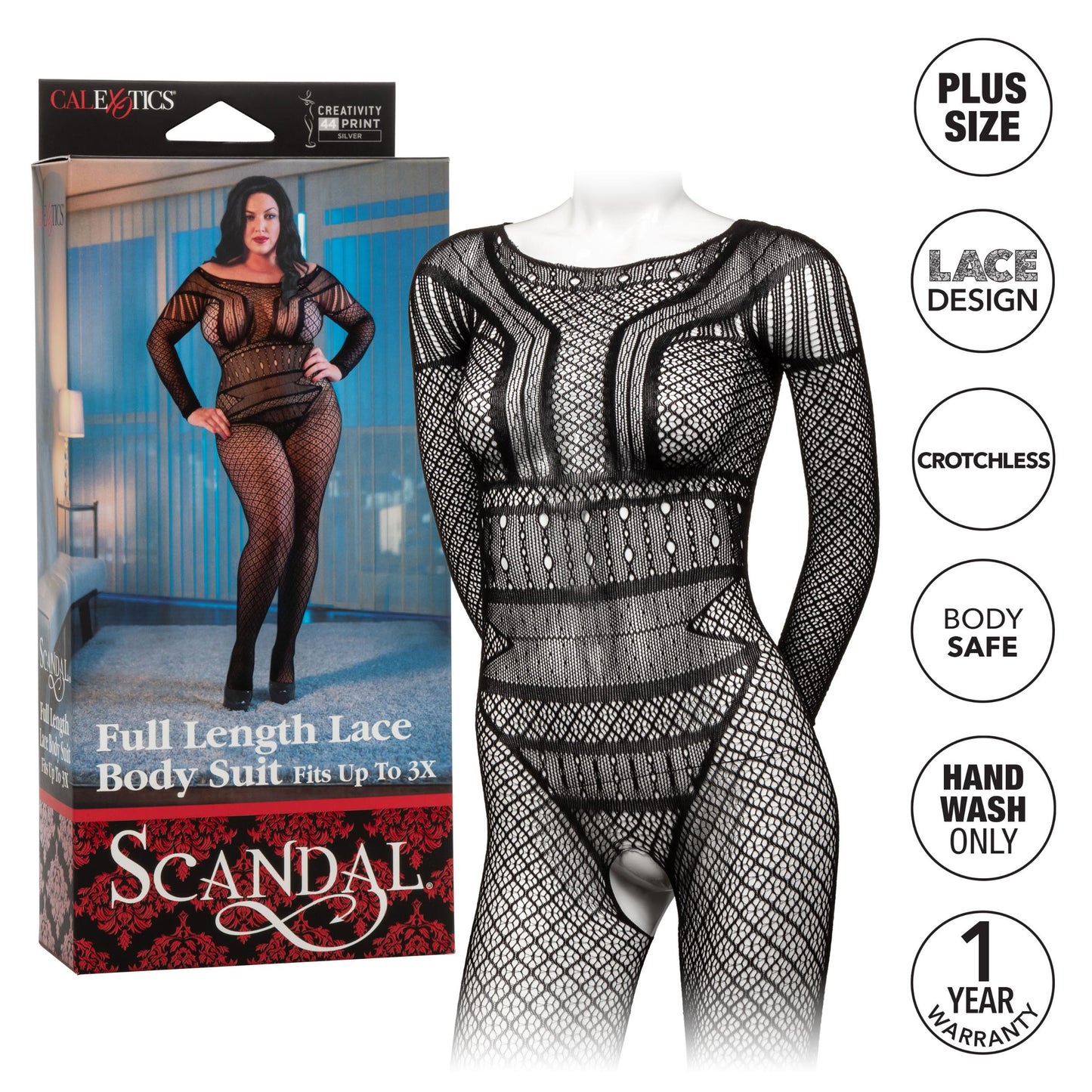 Scandal Plus Size Full Length Lace Body Suit - Plus Size - Black - Not Very Vanilla