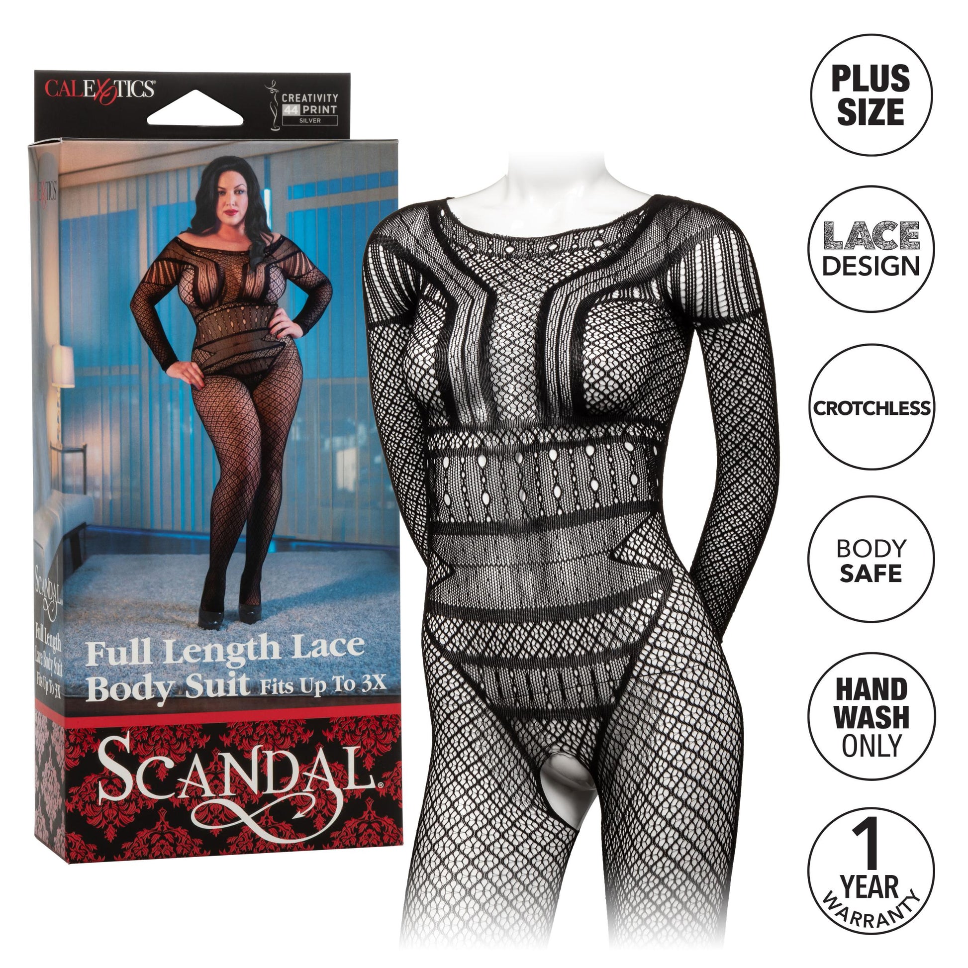 Scandal Plus Size Full Length Lace Body Suit - Plus Size - Black - Not Very Vanilla