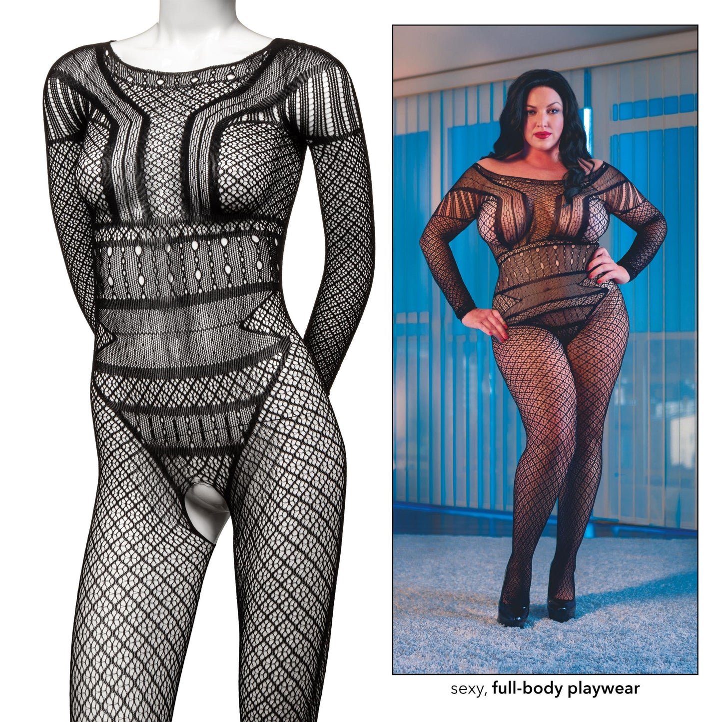 Scandal Plus Size Full Length Lace Body Suit - Plus Size - Black - Not Very Vanilla